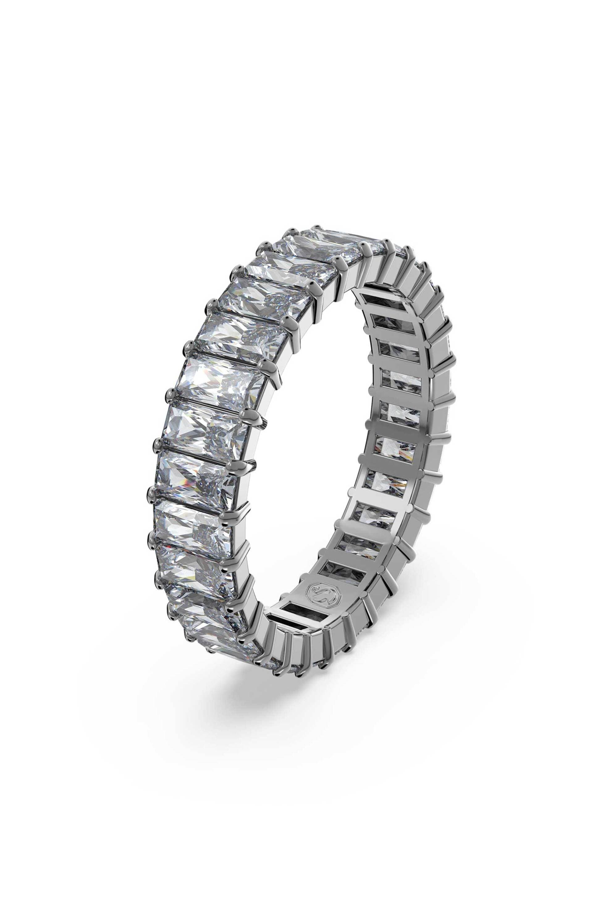 Swarovski γυναικείο δαχτυλίδι κοπή baguette, γκρι, επιμετάλλωση ρουθηνίου "Matrix" (52)