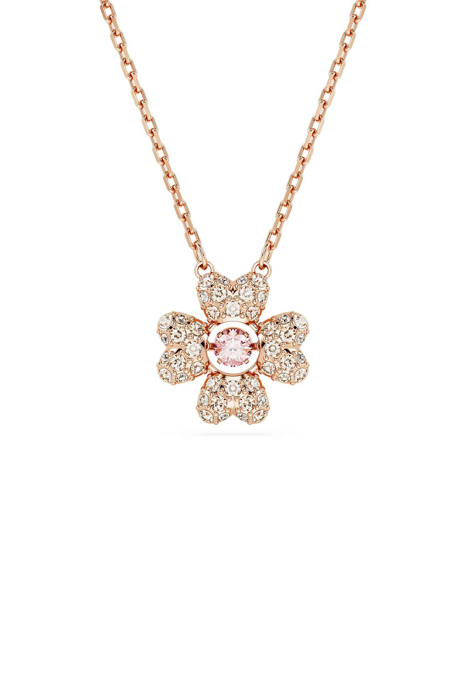 Swarovski γυναικείο μενταγιόν τριφύλλι, λευκό, επιμετάλλωση σε ροζ χρυσαφί τόνο "Idyllia"