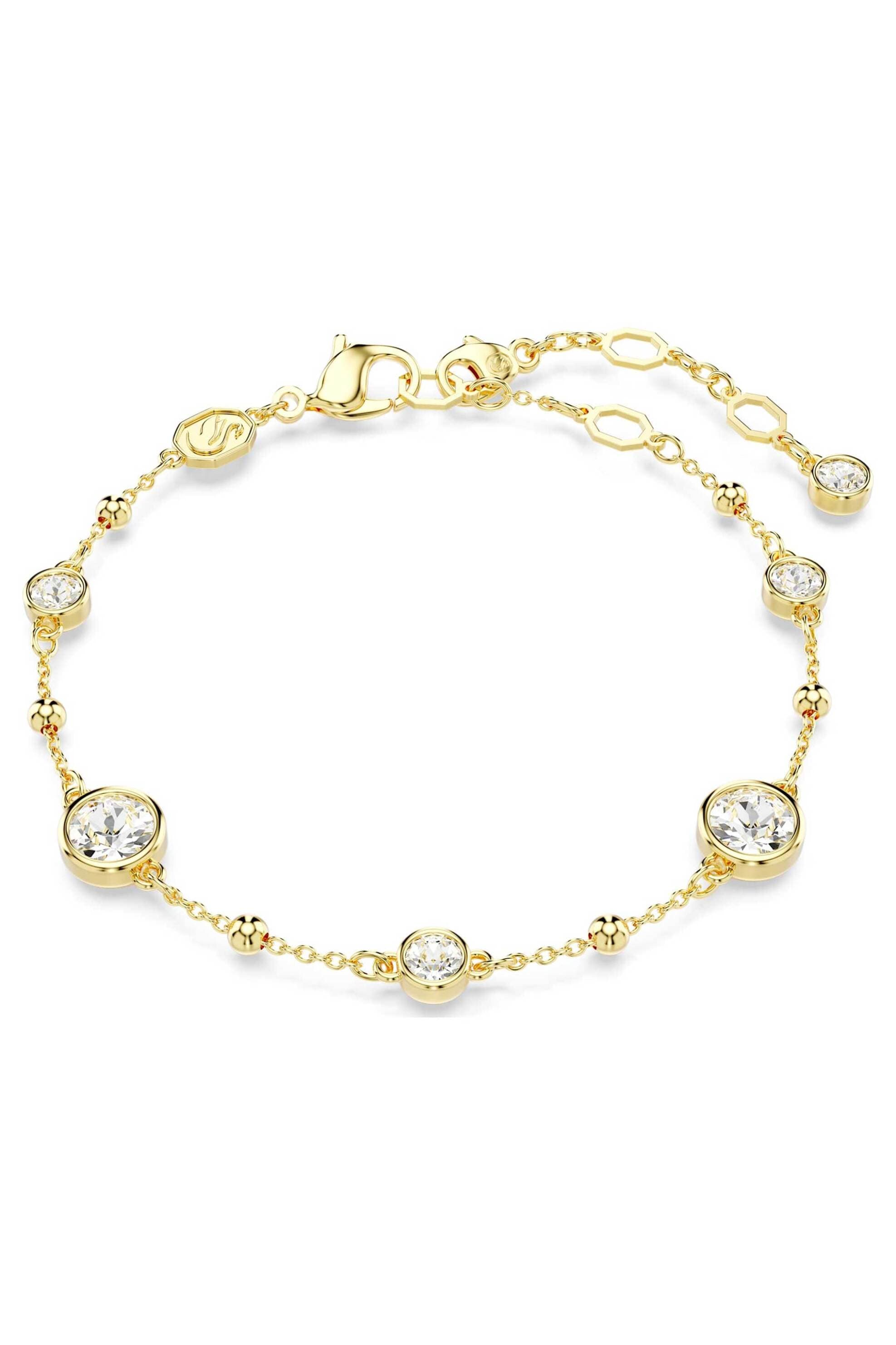 Swarovski γυναικείο βραχιόλι στρογγυλή κοπή, σχέδιο scattered, λευκό, επιμετάλλωση σε χρυσαφί τόνο "Imber"