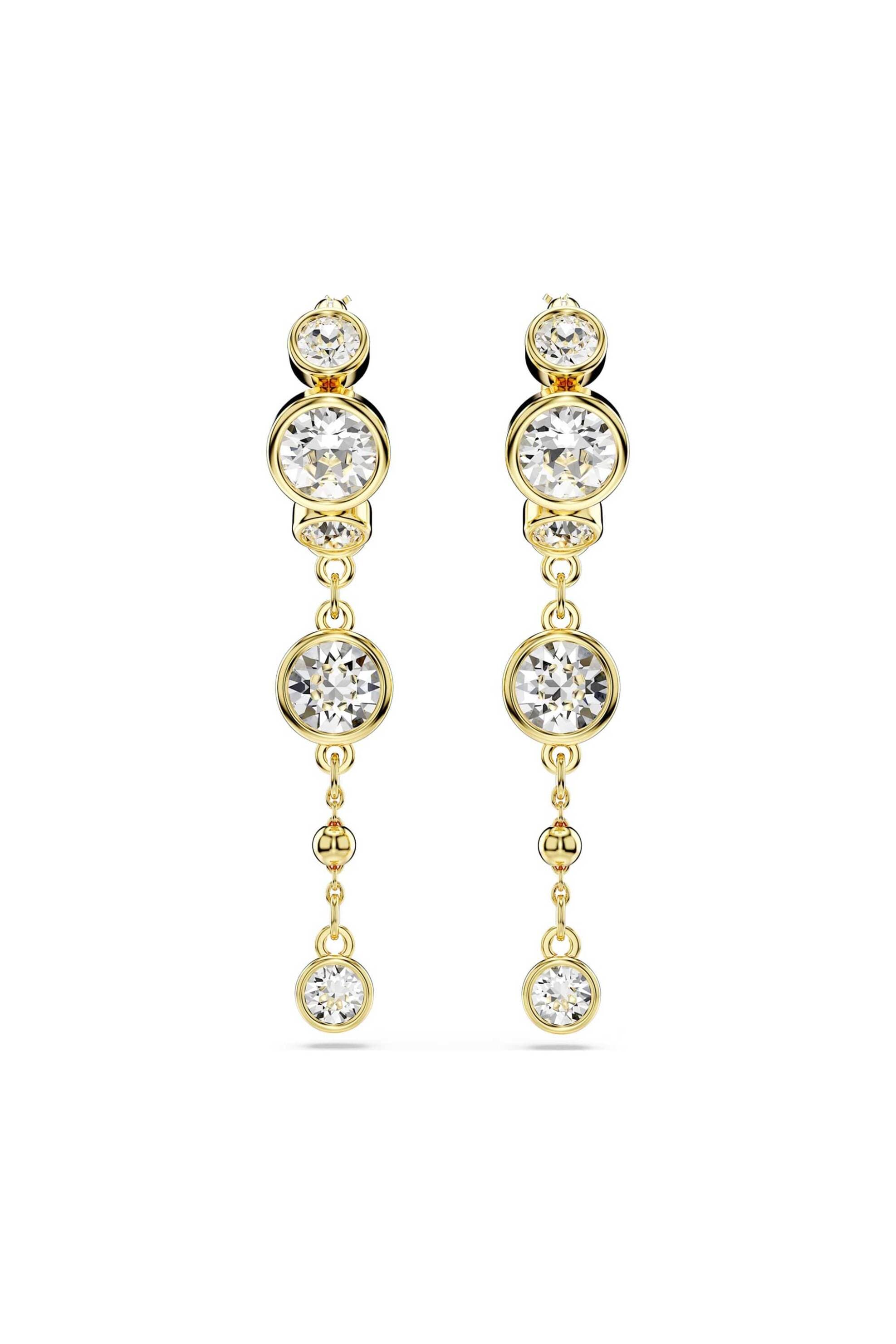 Swarovski γυναικεία σκουλαρίκια-σταγόνα στρογγυλή κοπή, λευκά, φινίρισμα από διάφορα μέταλλα "Imber"