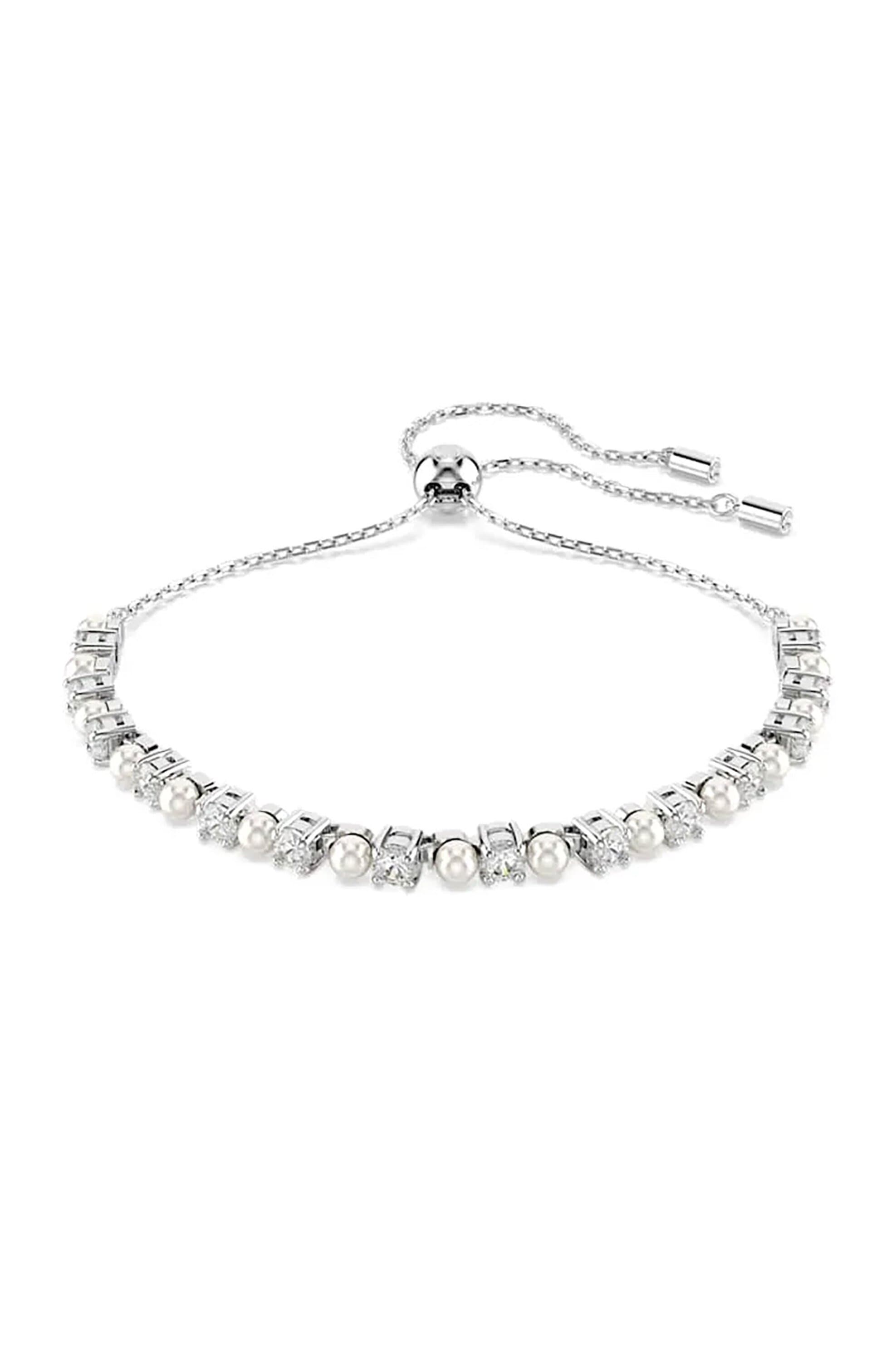Swarovski γυναικείο βραχιόλι, crystal pearl, στρογγυλή κοπή, λευκό, επιμετάλλωση ροδίου "Matrix"