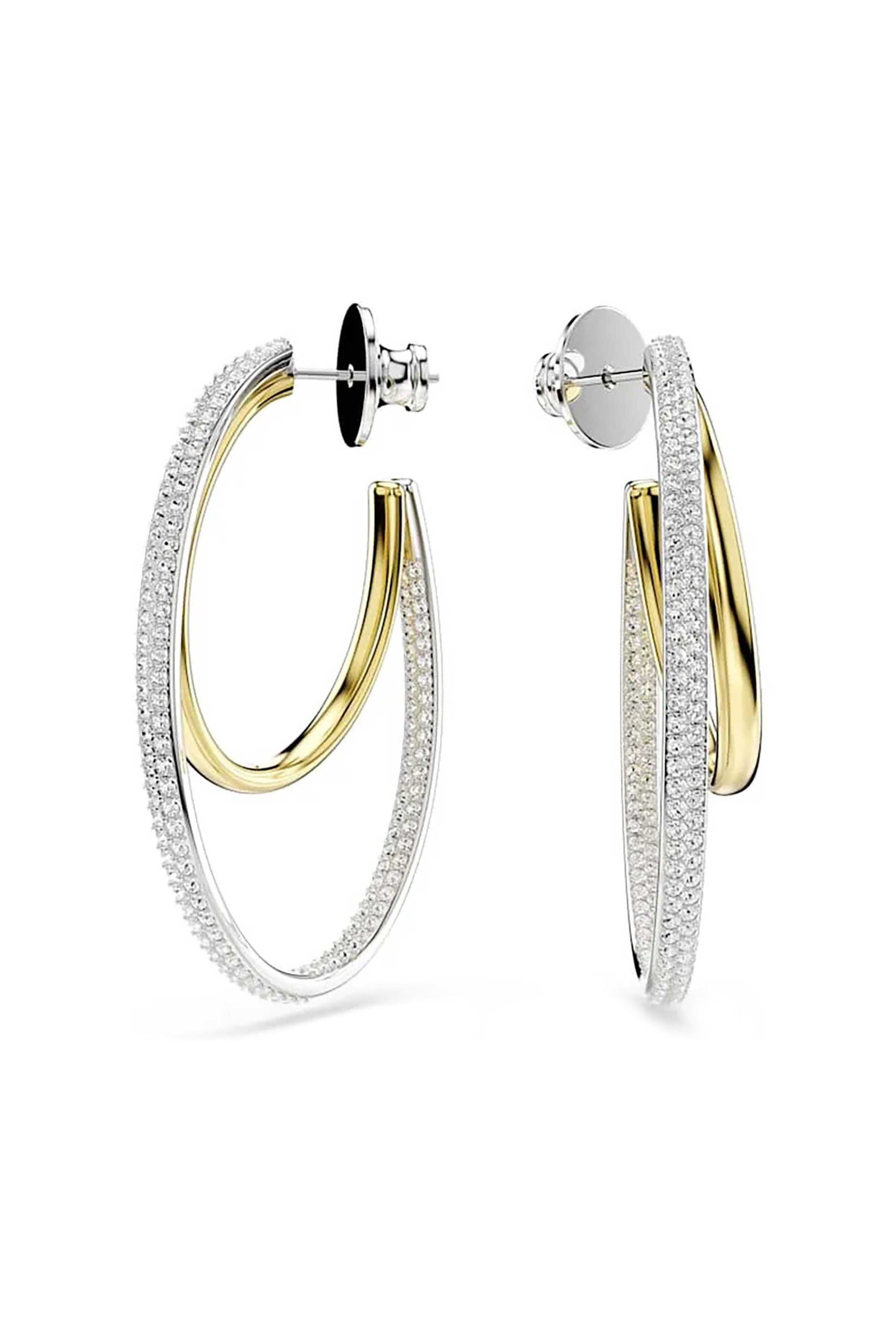 Swarovski γυναικείοι κρίκοι, στρογγυλή κοπή, μεσαία, λευκά, φινίρισμα από διάφορα μέταλλα "Hyperbola"