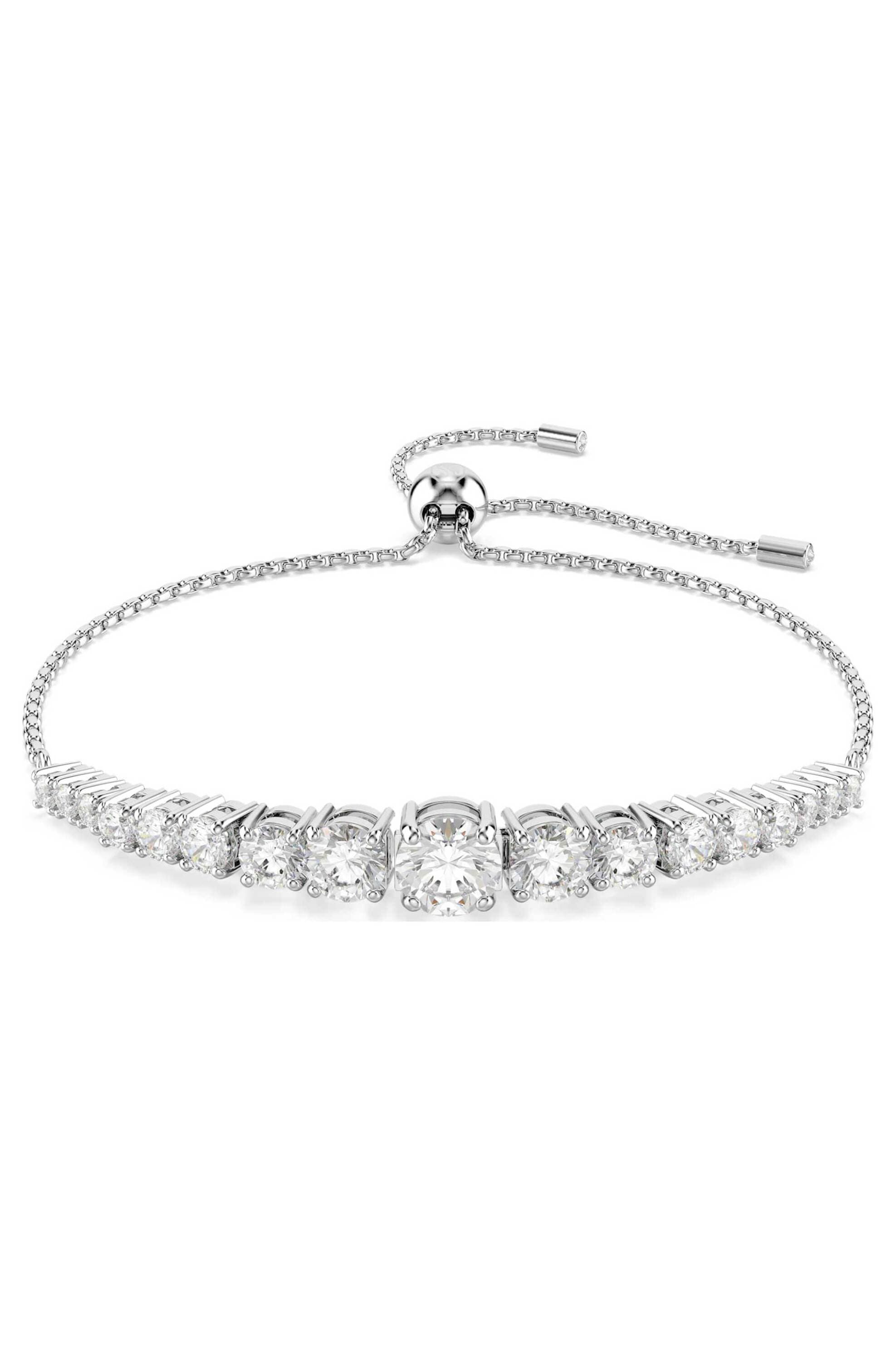 Swarovski γυναικείο βραχιόλι διαβαθμισμένες στρογγυλές κοπές, λευκό, επιμετάλλωση ροδίου "Matrix"