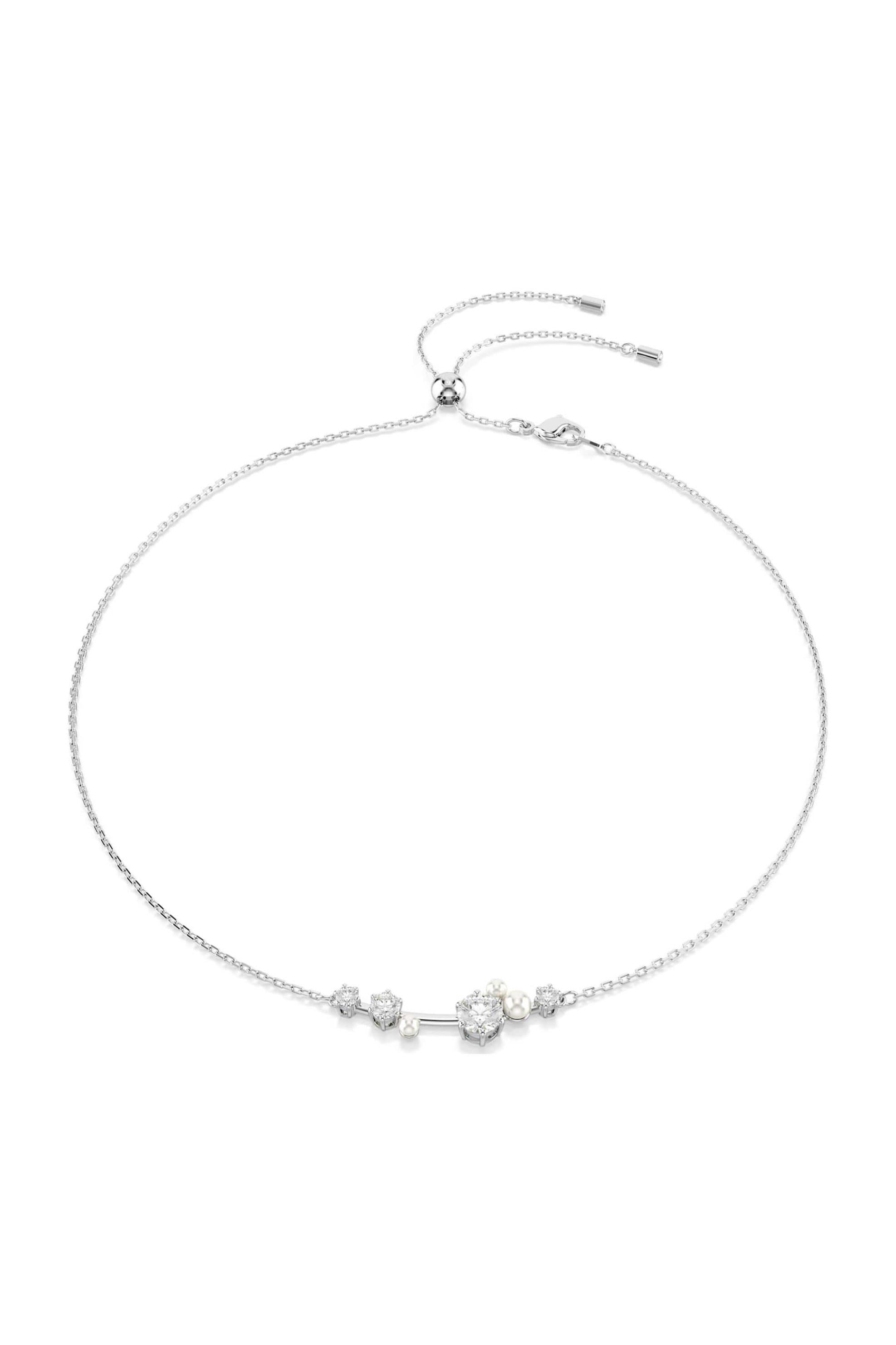 Swarovski γυναικείο κολιέ crystal pearl, στρογγυλές κοπές, λευκό, επιμετάλλωση ροδίου "Constella"