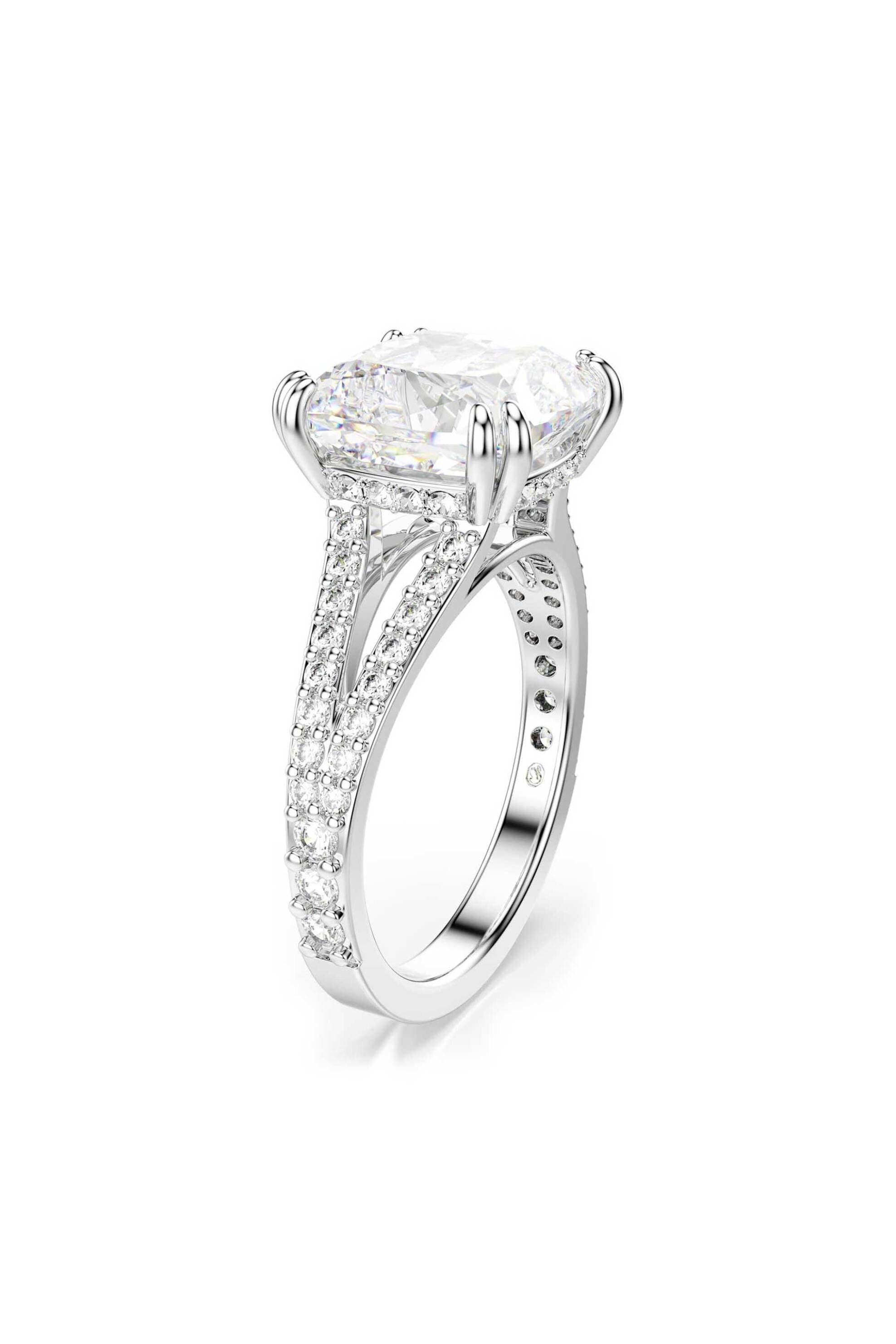 Swarovski γυναικείο δαχτυλίδι κοκτέιλ τετράγωνη κοπή, pavé, λευκό, επιμετάλλωση ροδίου "Stilla" (58)