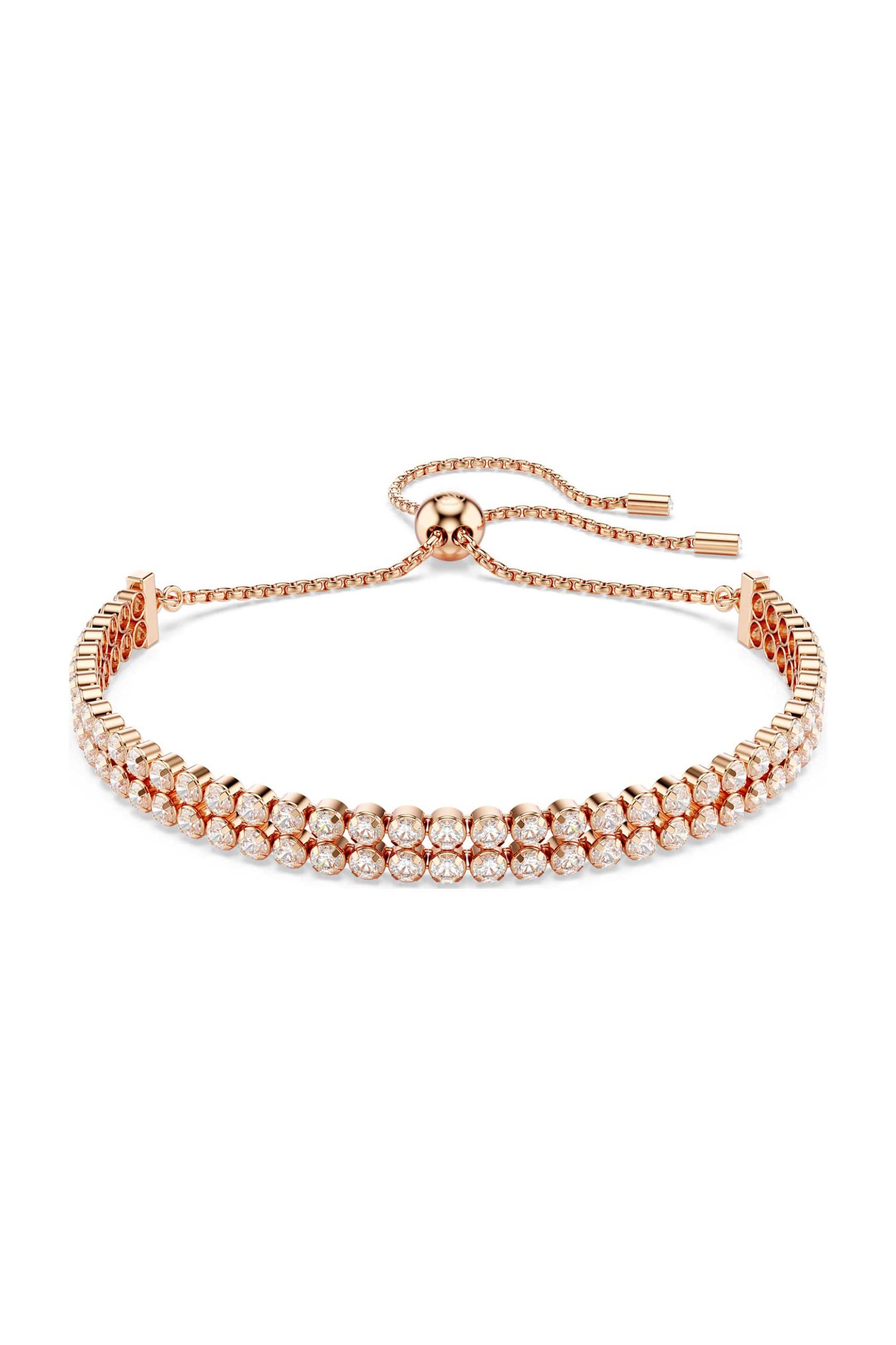 Swarovski γυναικείο βραχιόλι στρογγυλή κοπή, λευκό, επιμετάλλωση σε ροζ χρυσαφί τόνο "Tennis Matrix"