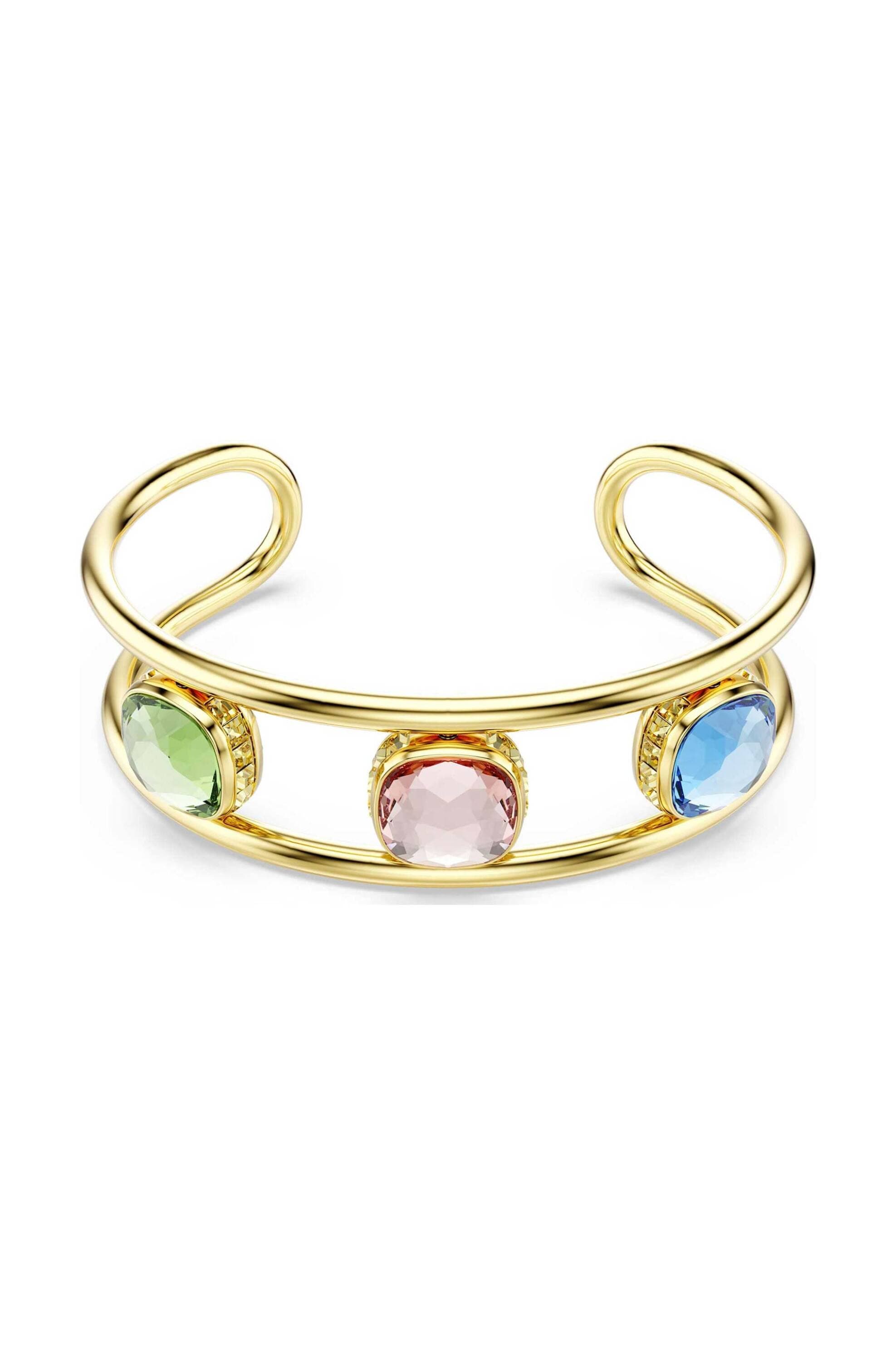 Swarovski γυναικεία χειροπέδα κοπή cushion, πολύχρωμο, επιμετάλλωση σε χρυσαφί τόνο "Chroma" (M)