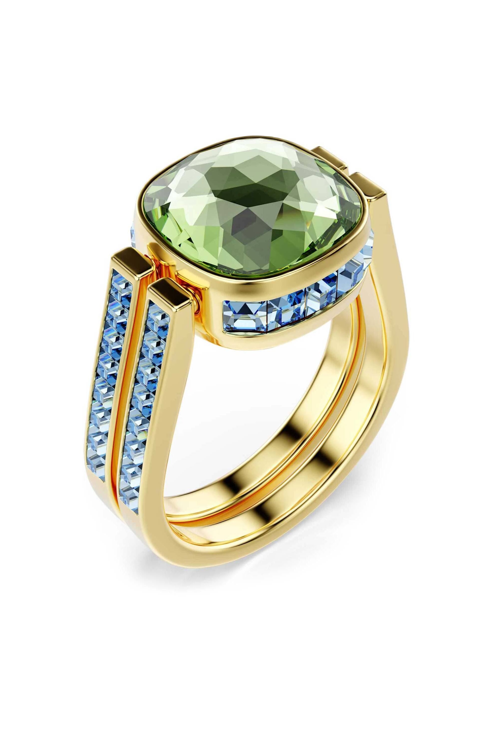 Swarovski γυναικείο δαχτυλίδι κοπή cushion, πολύχρωμο, επιμετάλλωση σε χρυσαφί τόνο "Chroma" (55)