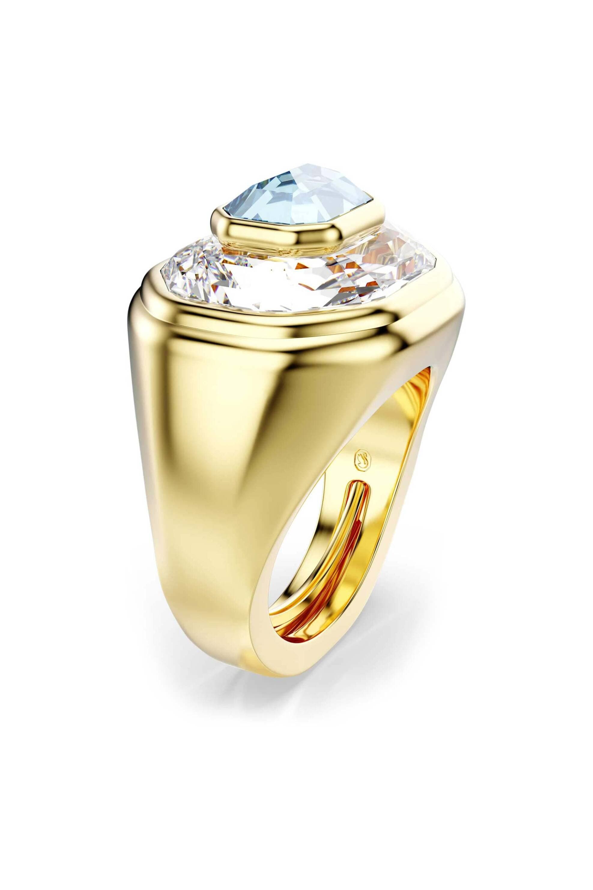 Swarovski γυναικείο δαχτυλίδι κοκτέιλ οκταγωνική κοπή, μπλε, επιμετάλλωση σε χρυσαφί τόνο "Chroma" (55-60)