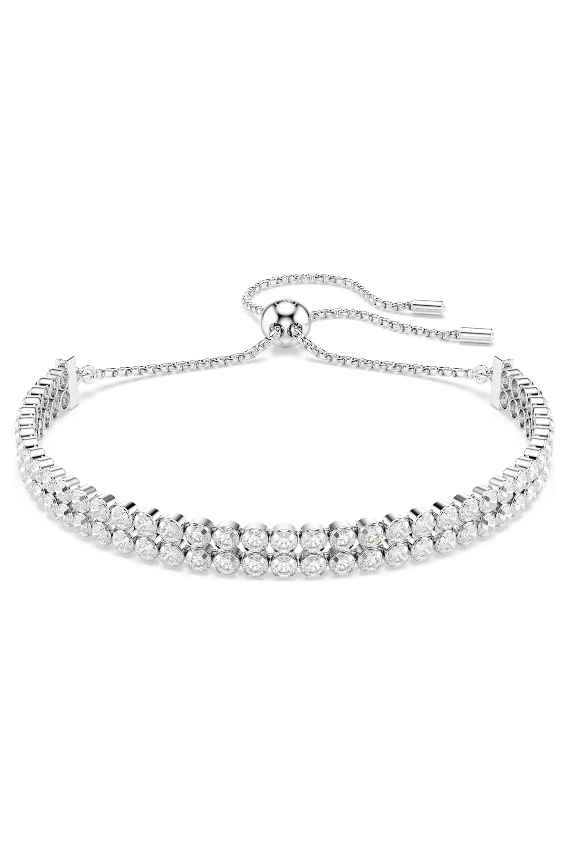 Swarovski γυναικείο βραχιόλι στρογγυλή κοπή, λευκό, επιμετάλλωση ροδίου "Matrix"