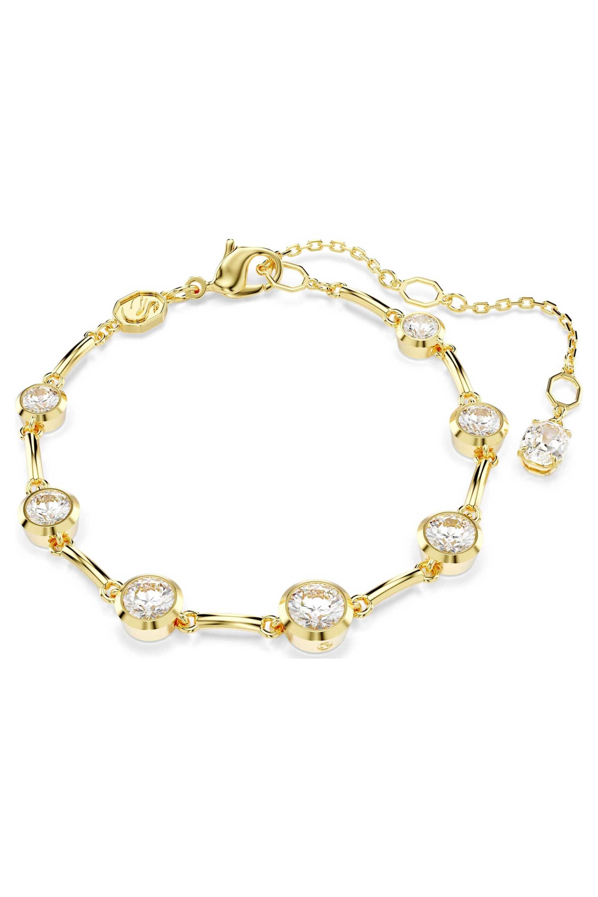 Swarovski γυναικείο βραχιόλι μικτές στρογγυλές κοπές, λευκό, επιμετάλλωση σε χρυσαφί τόνο "Imber"