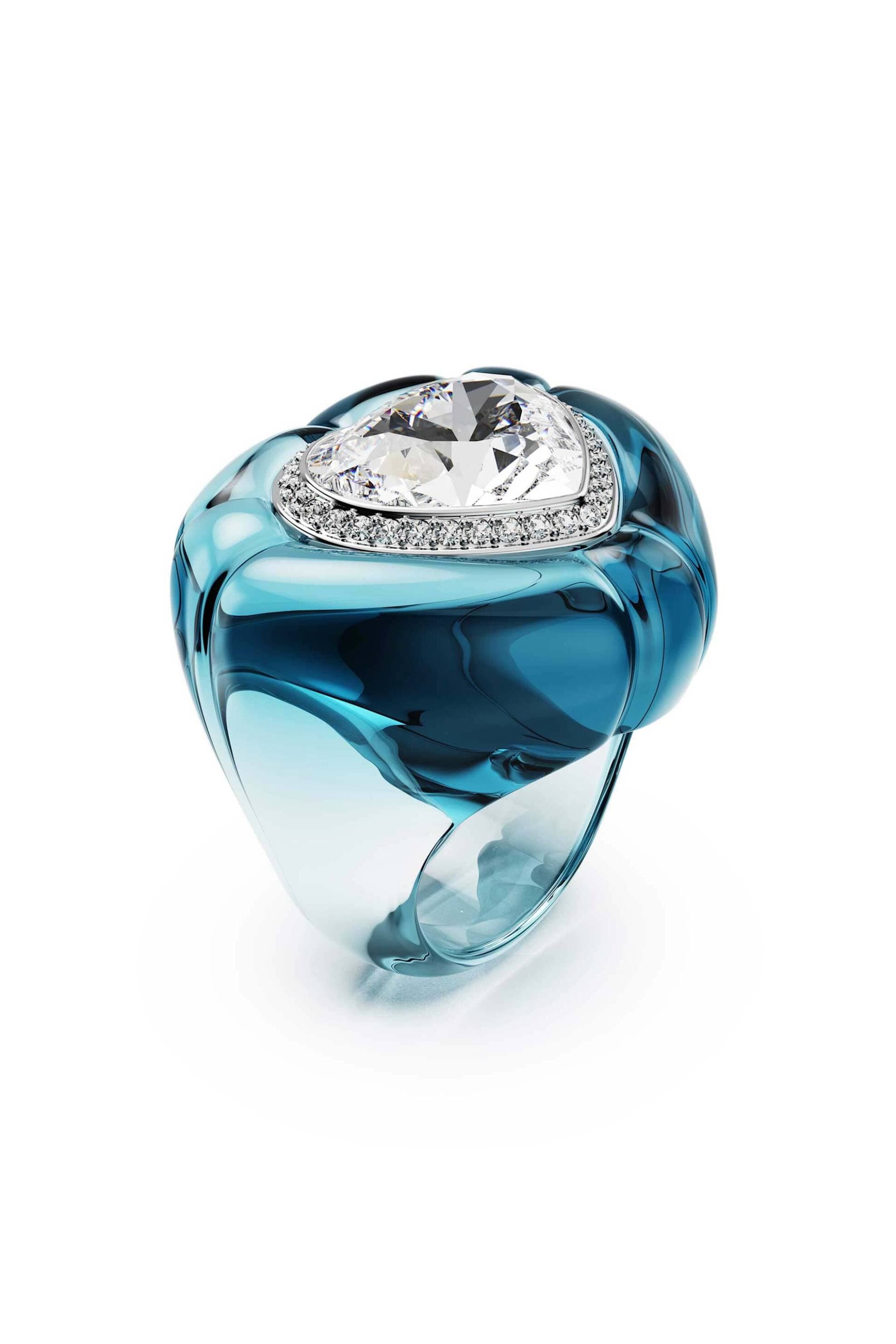 Swarovski γυναικείο δαχτυλίδι κοκτέιλ κοπή heart, pavé, καρδιά, μπλε "Dulcis" (58)