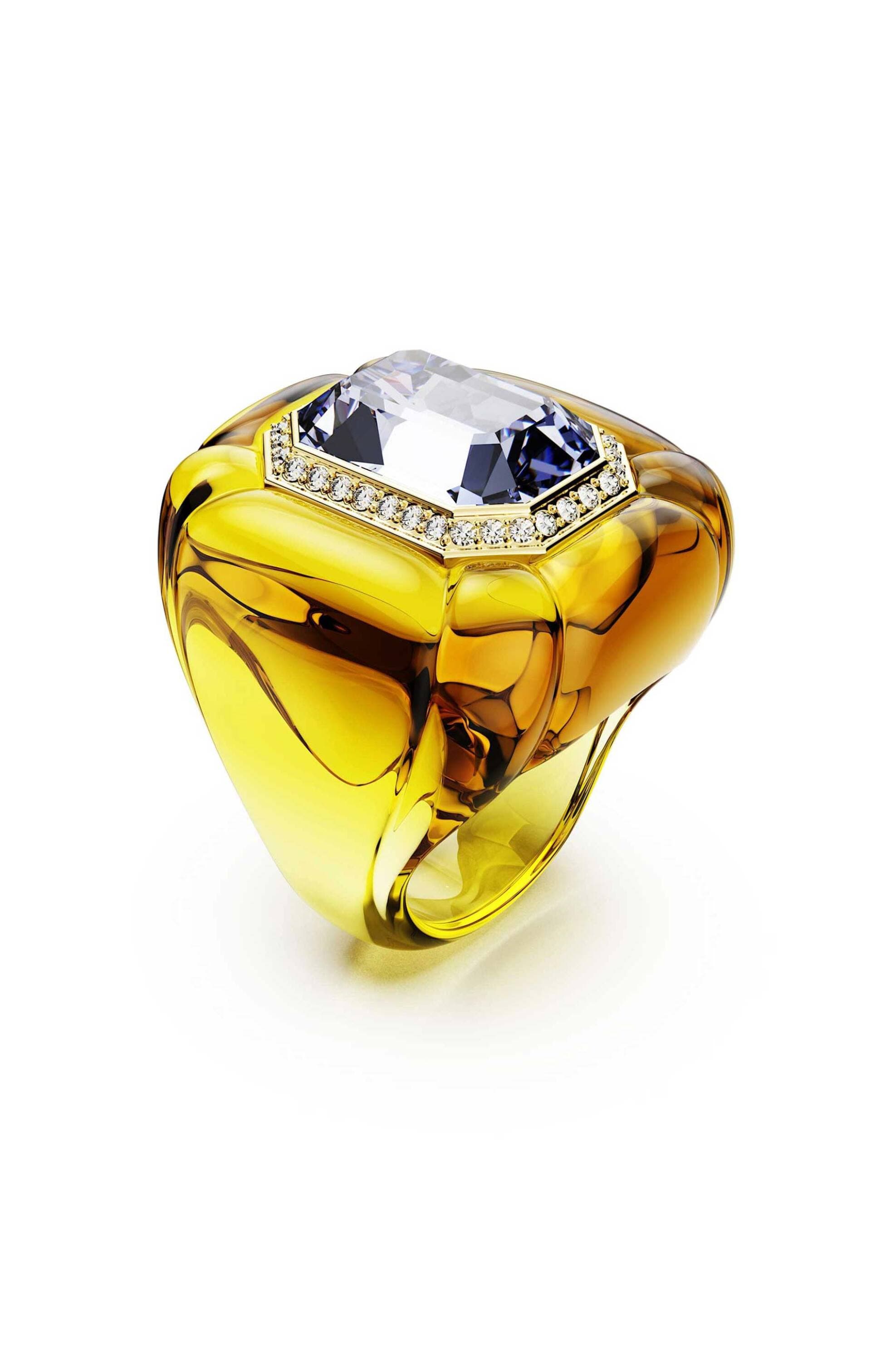 Swarovski γυναικείο δαχτυλίδι κοκτέιλ κοπή cushion, pavé, κίτρινο "Dulcis" (55)