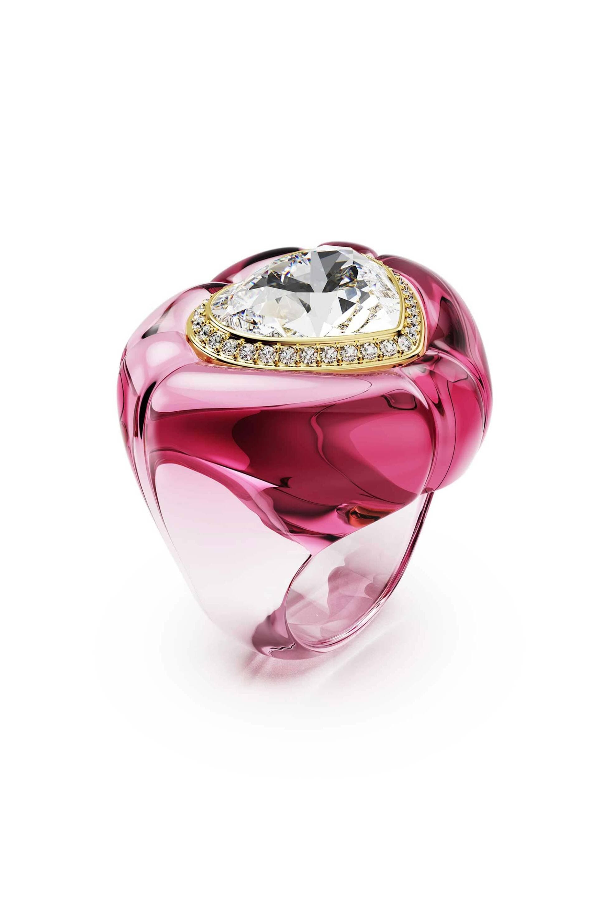 Swarovski γυναικείο δαχτυλίδι κοκτέιλ κοπή heart, pavé, καρδιά, ροζ "Dulcis" (55)