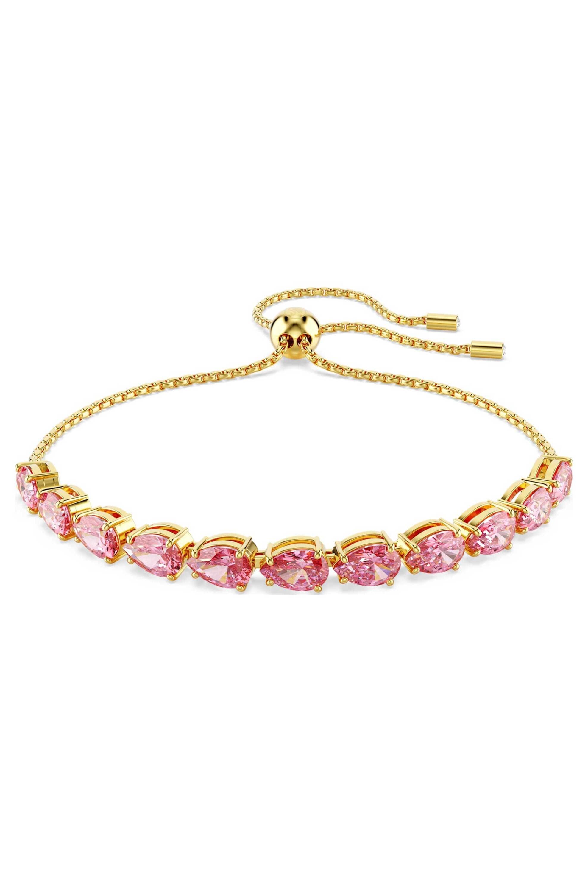 Swarovski γυναικείο βραχιόλι κοπή pear, ροζ, επιμετάλλωση σε χρυσαφί τόνο "Matrix"