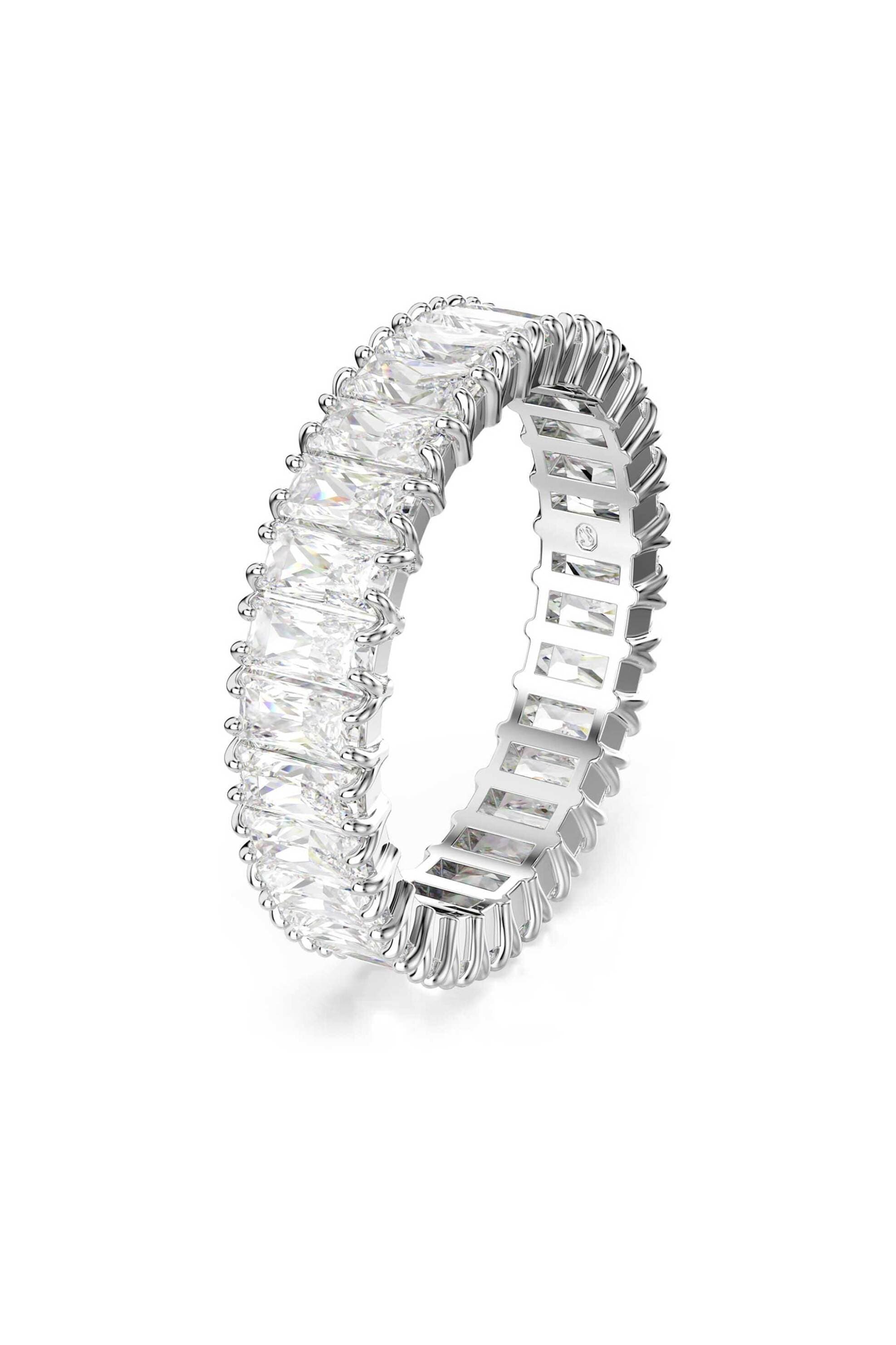 Swarovski γυναικείο δαχτυλίδι κοπή baguette, λευκό, φινίρισμα σε ασημένιο τόνο "Matrix" (58)