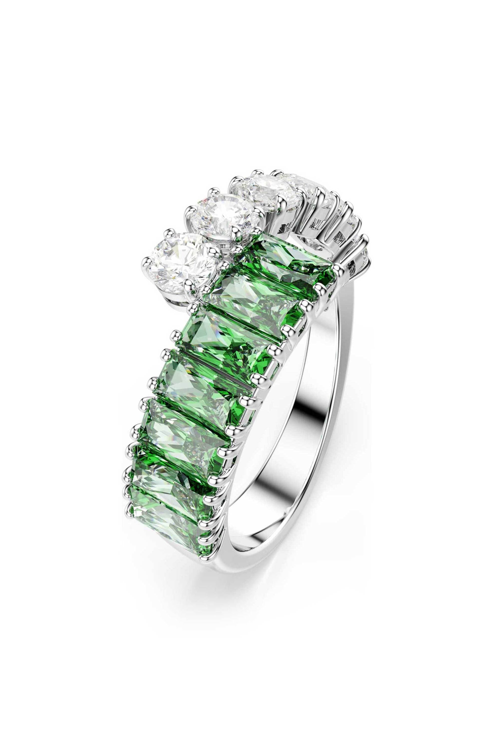 Swarovski γυναικείο δαχτυλίδι μίξη κοπών, πράσινο, επιμετάλλωση ροδίου "Matrix" (55)