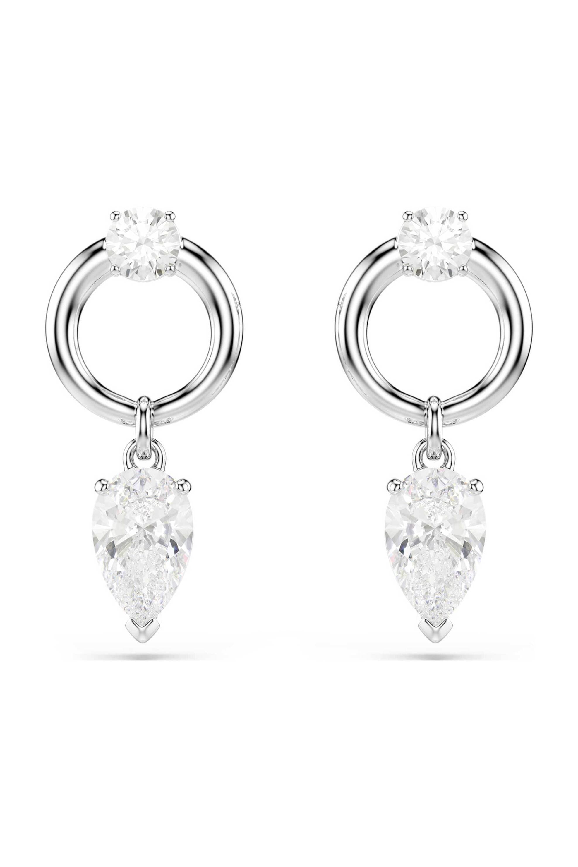 Swarovski γυναικεία σκουλαρίκια-σταγόνα μίξη κοπών, λευκά, επιμετάλλωση ροδίου "Mesmera"