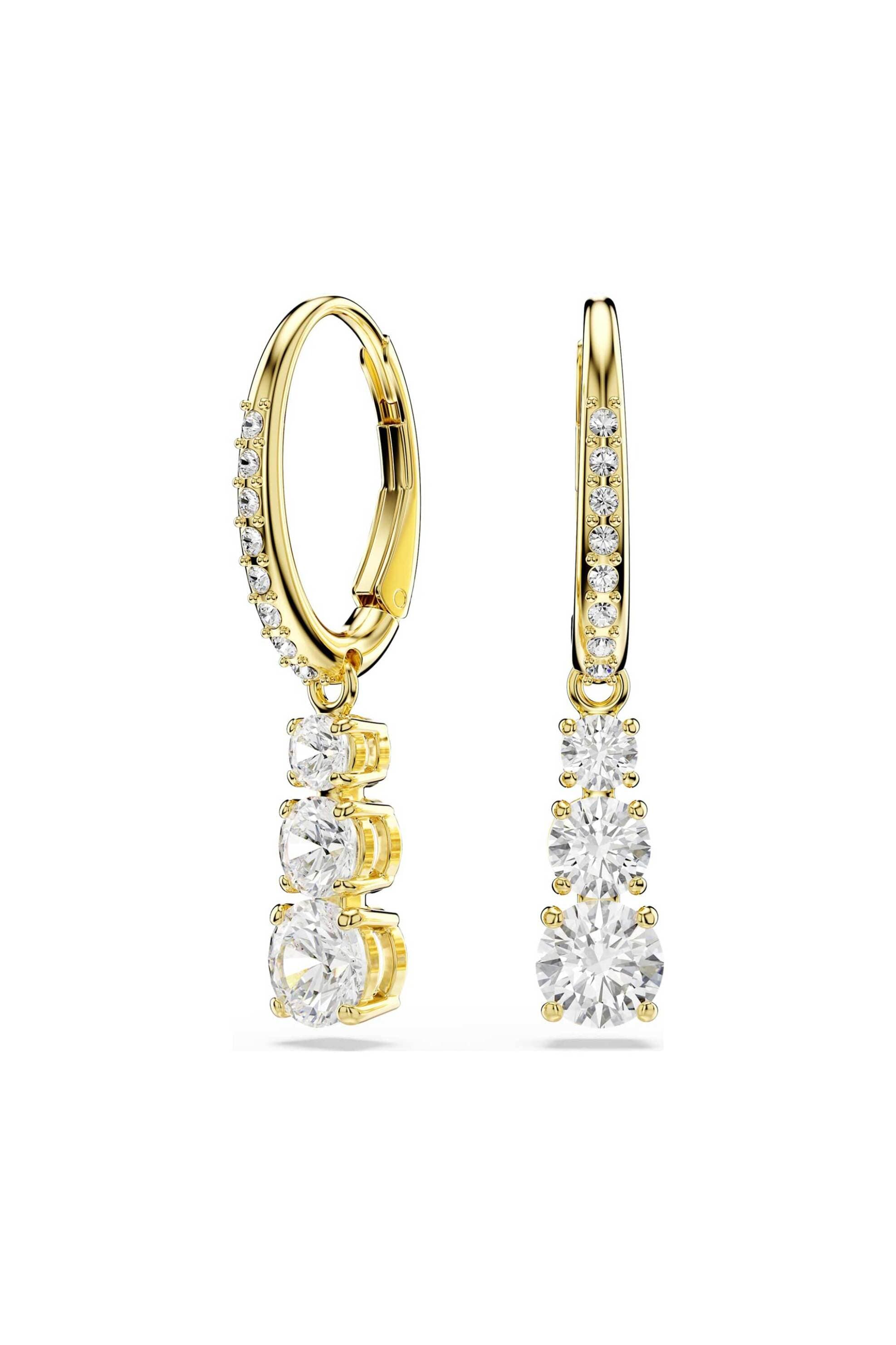 Swarovski γυναικείοι κρίκοι στρογγυλή κοπή, λευκά, επιμετάλλωση σε χρυσαφί τόνο "Stilla Attract"