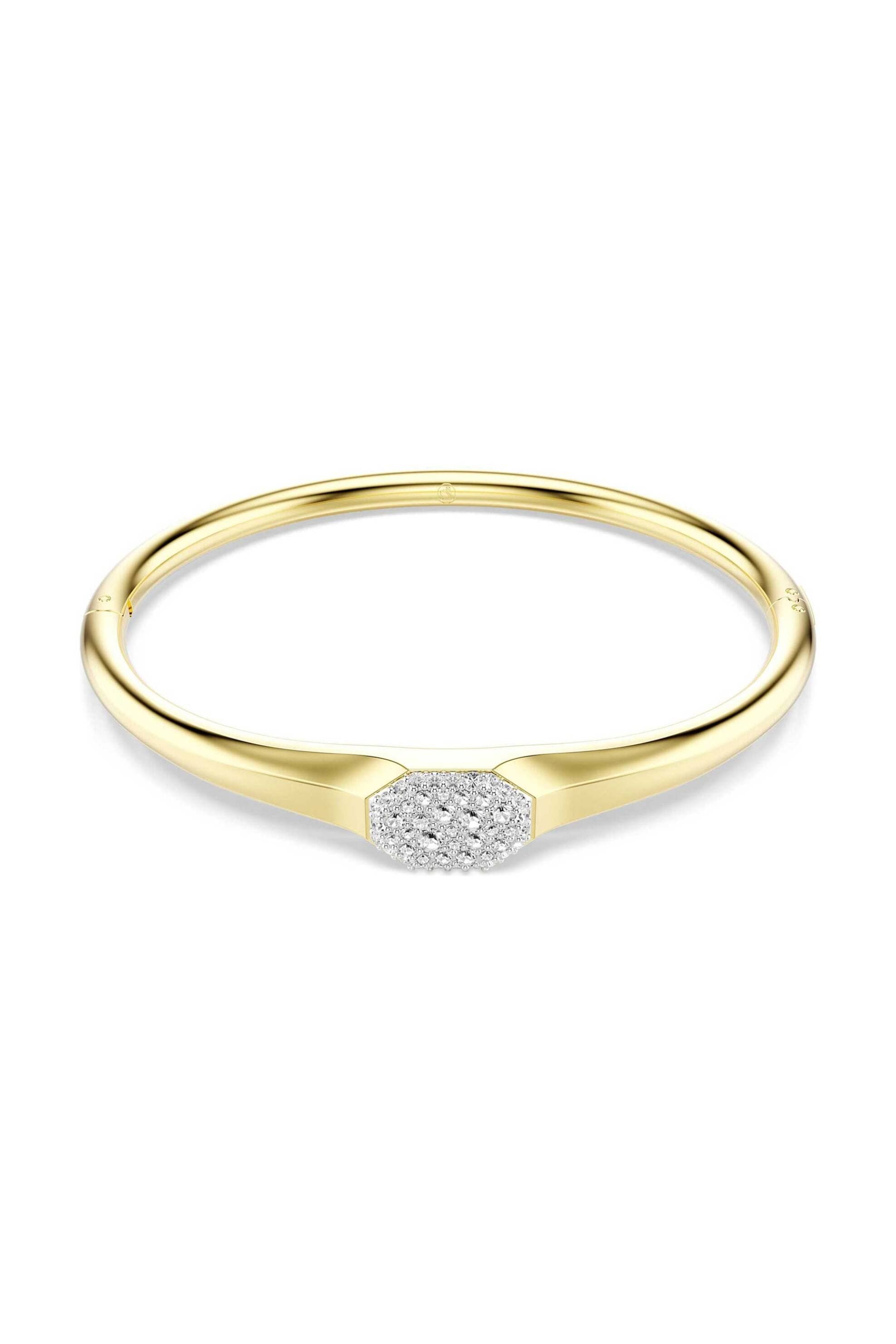 Swarovski γυναικείο άκαμπτο βραχιόλι στρογγυλή κοπή, λευκό, επιμετάλλωση σε χρυσαφί τόνο "Dextera" (M)