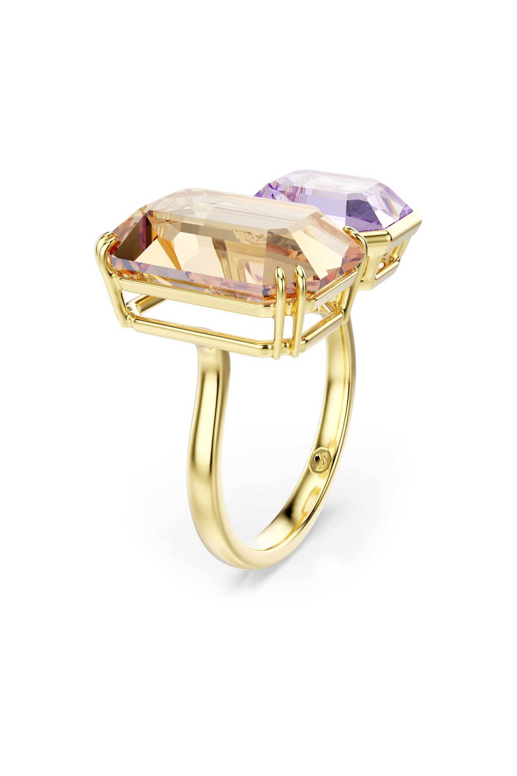 Swarovski γυναικείο ανοιχτό δαχτυλίδι οκταγωνική κοπή, πολύχρωμο, επιμετάλλωση σε χρυσαφί τόνο "Millenia" (52)