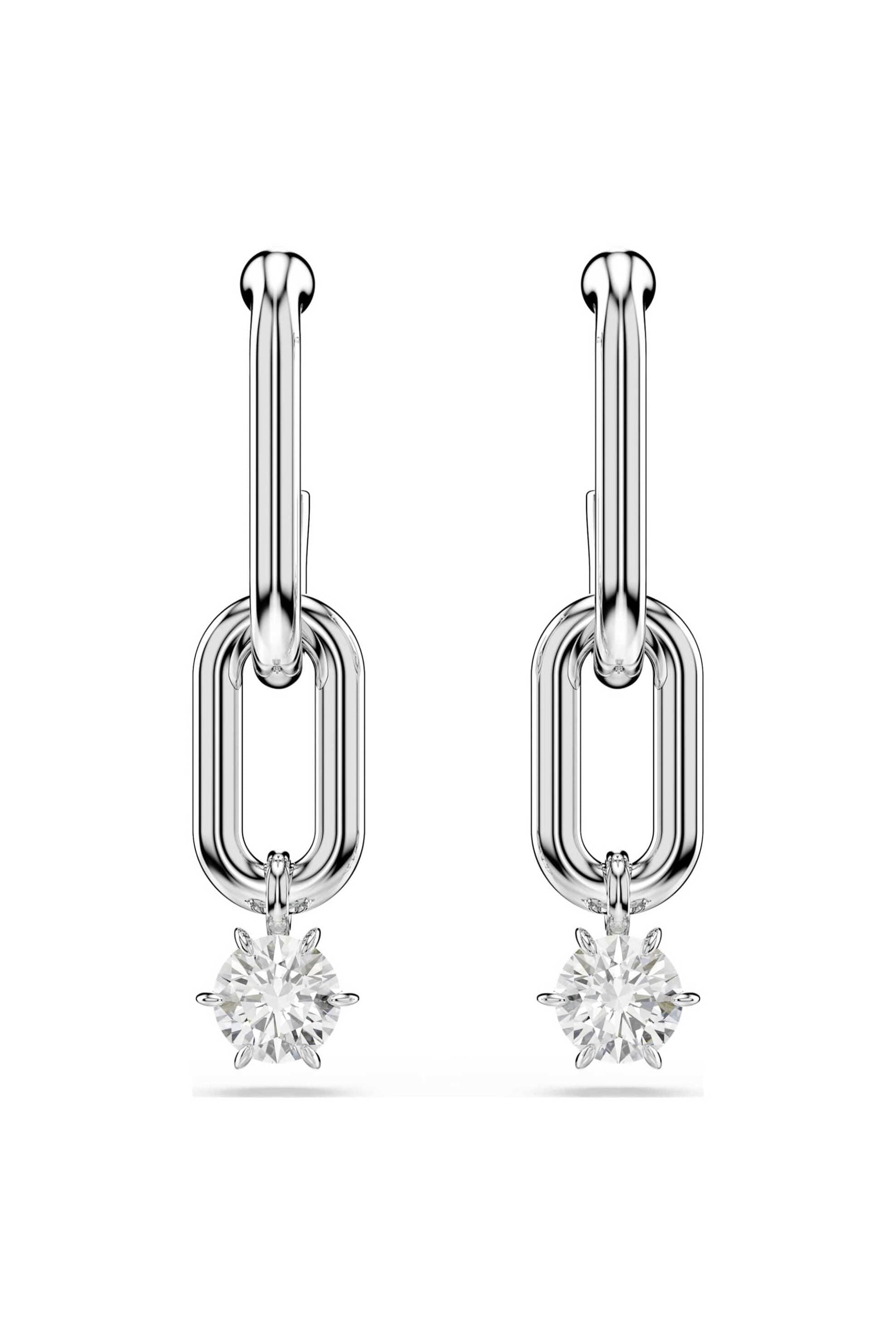 Swarovski γυναικεία σκουλαρίκια-σταγόνα στρογγυλή κοπή, λευκά, επιμετάλλωση ροδίου "Constella"