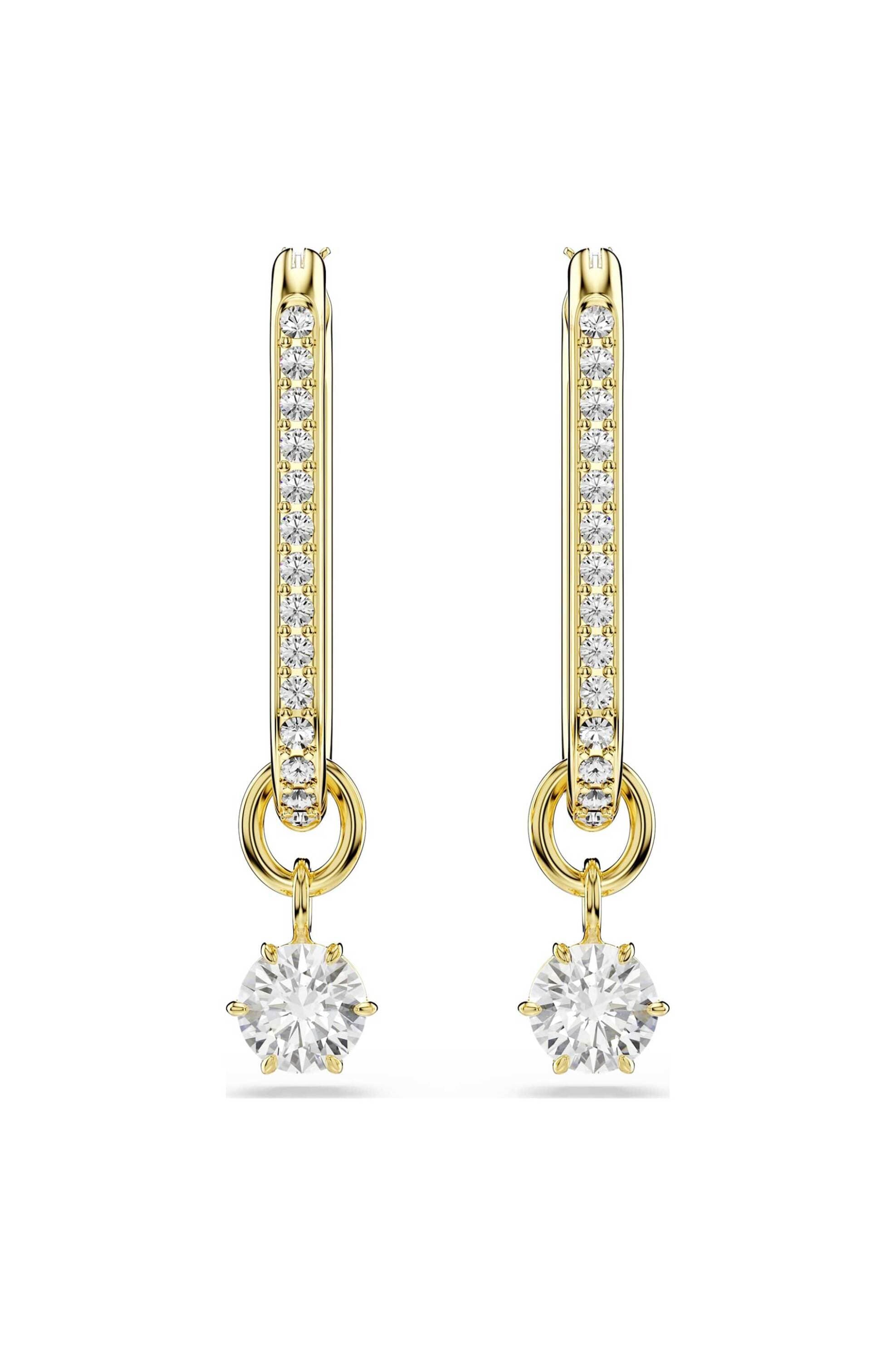 Swarovski γυναικεία σκουλαρίκια-σταγόνα στρογγυλή κοπή, λευκά, επιμετάλλωση σε χρυσαφί τόνο "Constella"