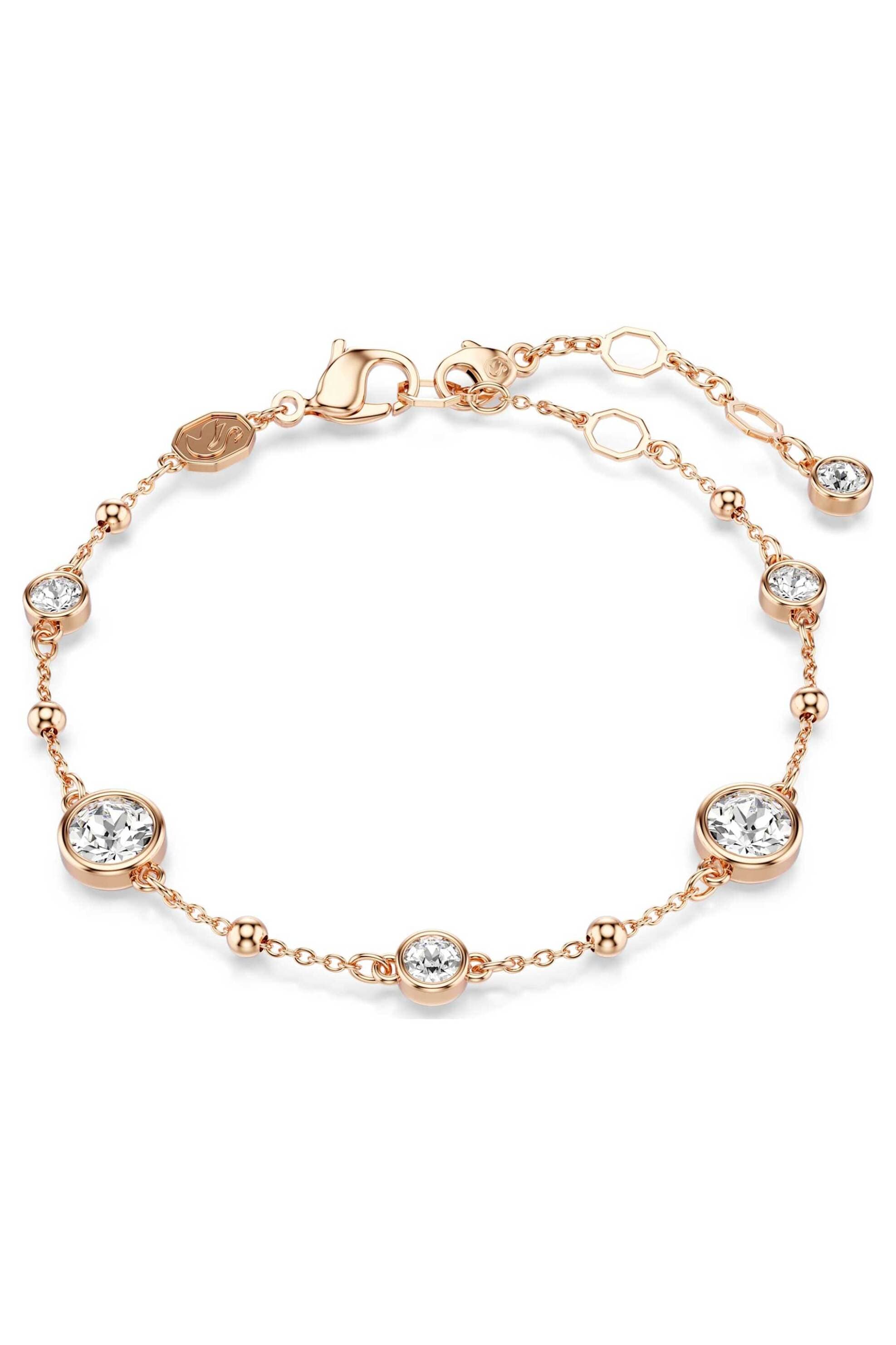 Swarovski γυναικείο βραχιόλι στρογγυλή κοπή, λευκό, επιμετάλλωση σε ροζ χρυσαφί τόνο "Imber"