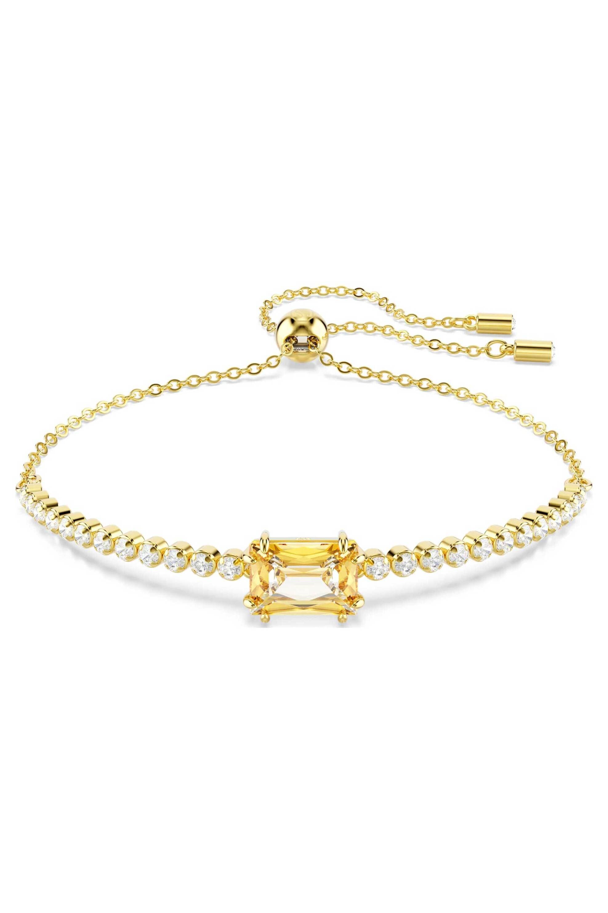 Swarovski γυναικείο βραχιόλι μίξη κοπών, χρώμα της καραμέλας, επιμετάλλωση σε χρυσαφί τόνο "Tennis Matrix"