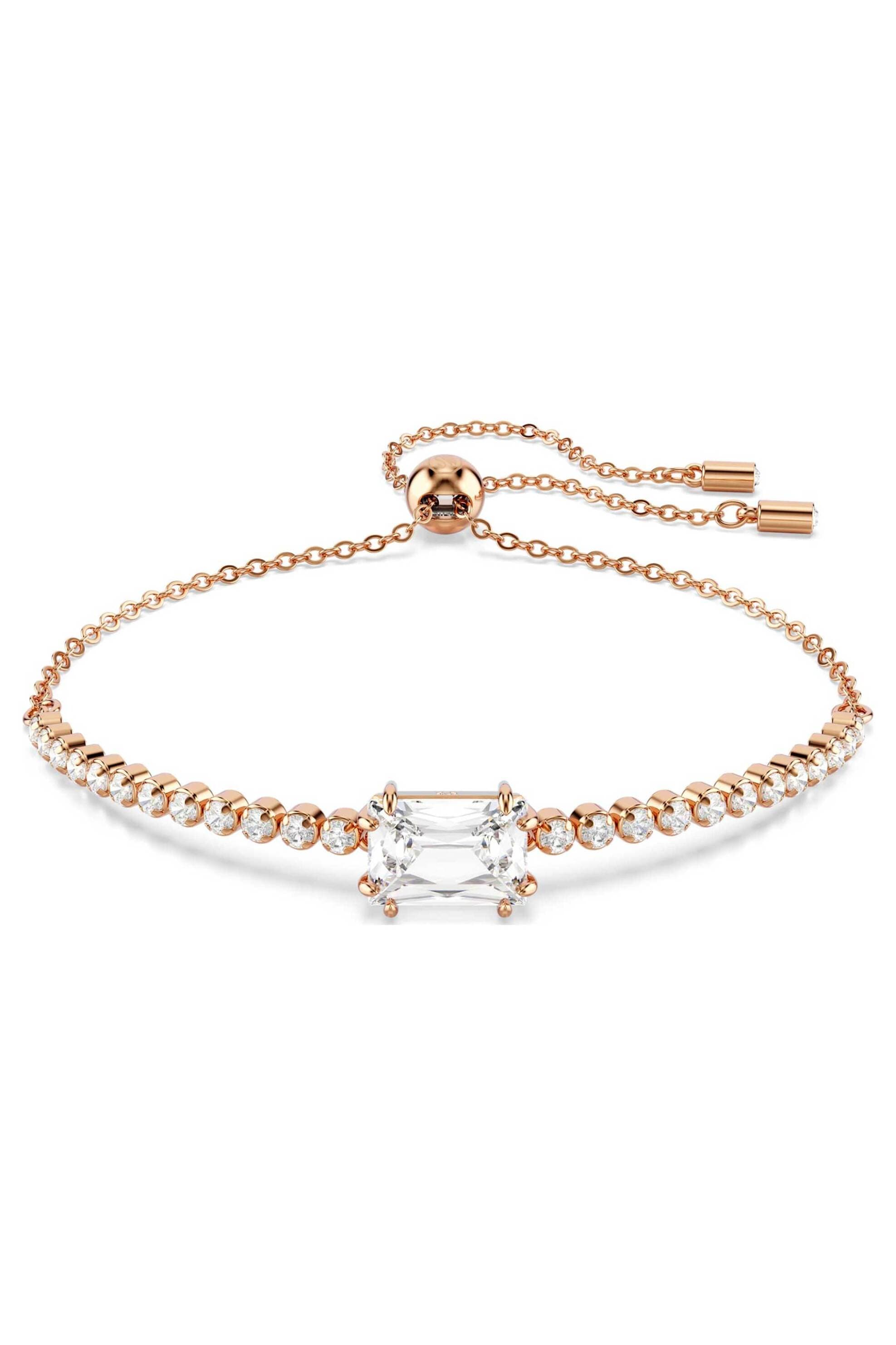 Swarovski γυναικείο βραχιόλι μίξη κοπών, λευκό, επιμετάλλωση σε ροζ χρυσαφί τόνο "Matrix"