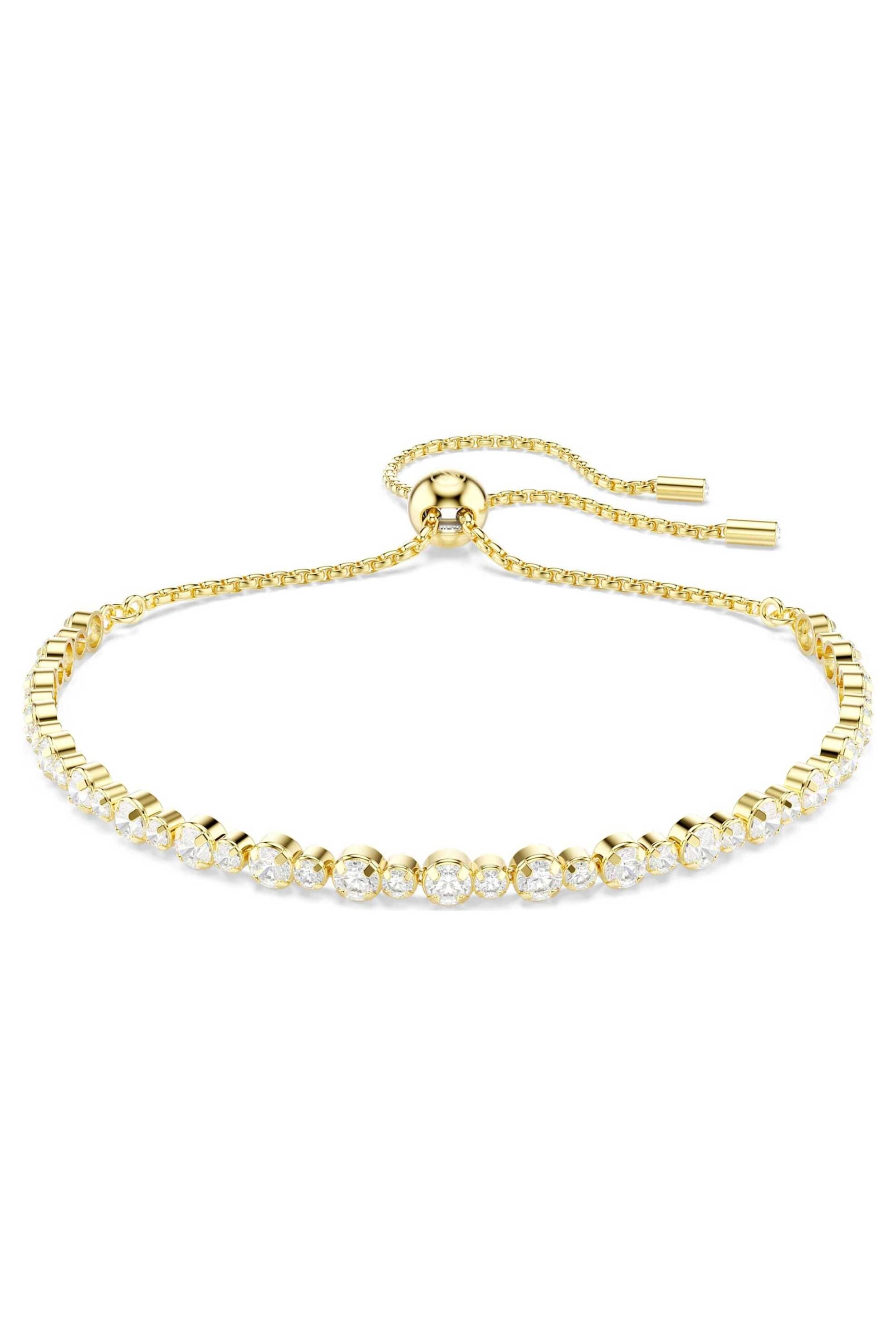 Swarovski γυναικείο βραχιόλι στρογγυλή κοπή, λευκό, επιμετάλλωση σε χρυσαφί τόνο "Matrix"