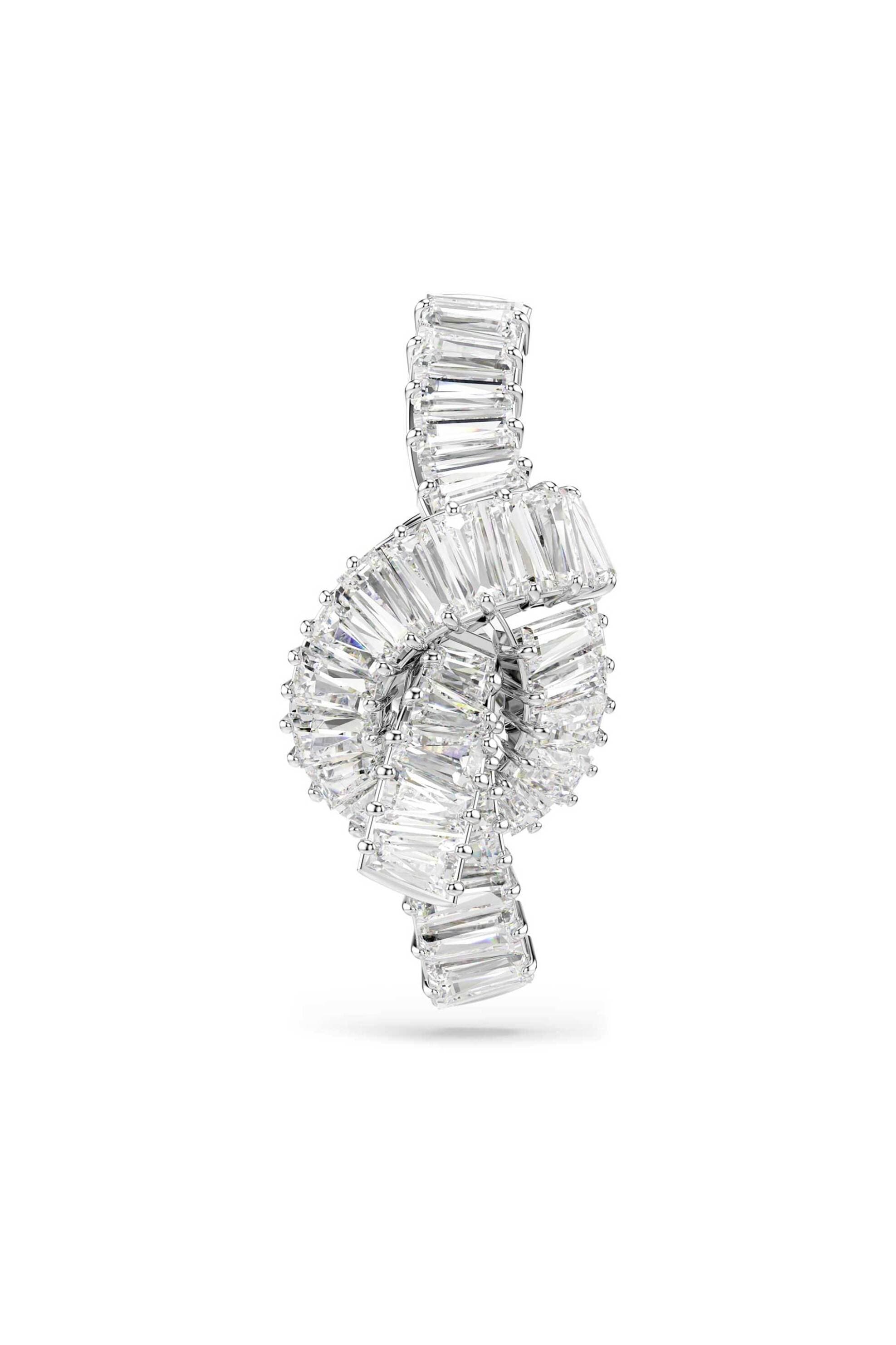 Swarovski unisex καρφίτσα πέτου κοπή baguette, κόμπος, λευκή, επιμετάλλωση ροδίου "Matrix"