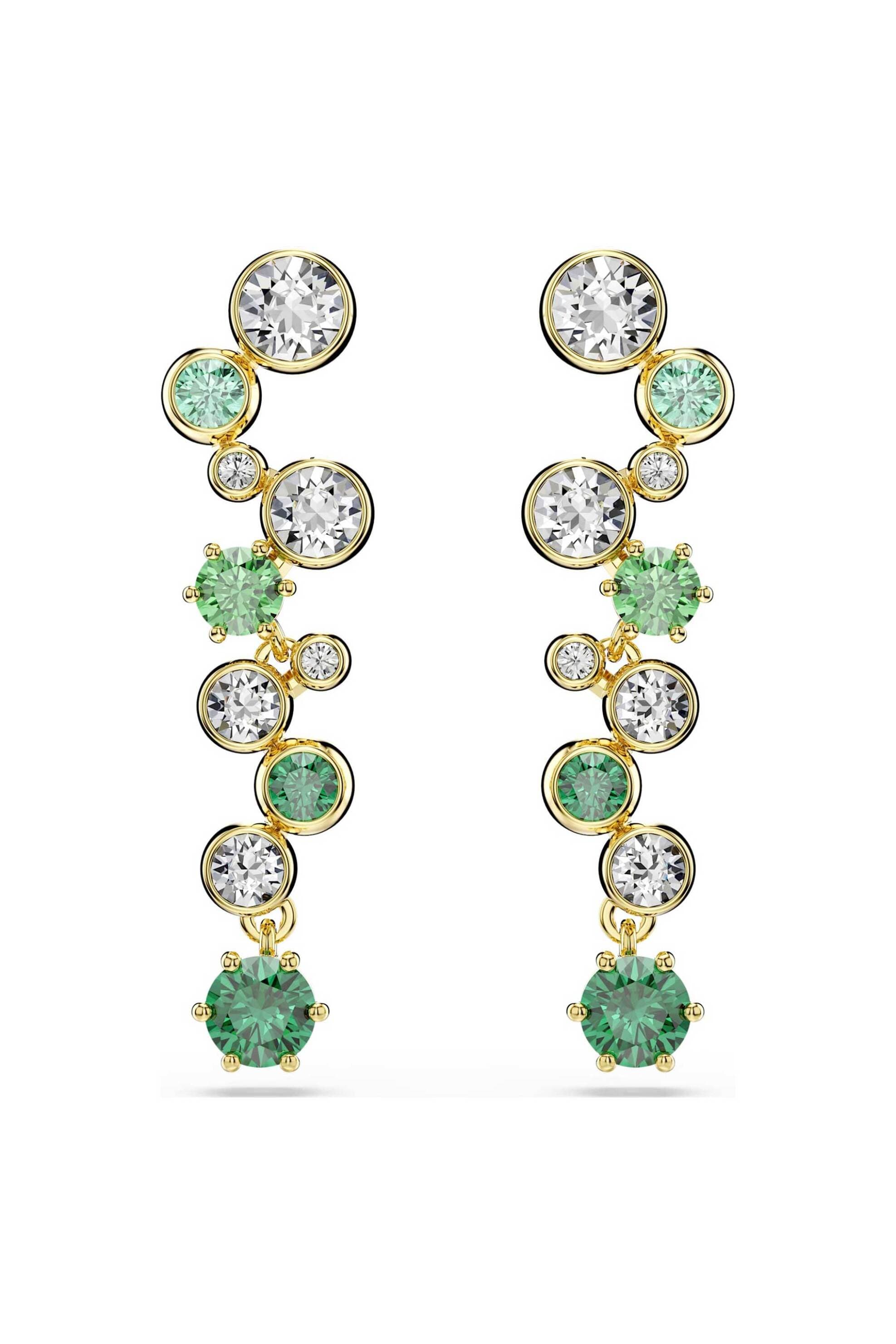 Swarovski γυναικεία σκουλαρίκια-σταγόνα μίξη κοπών, πράσινα, επιμετάλλωση σε χρυσαφί τόνο "Constella"