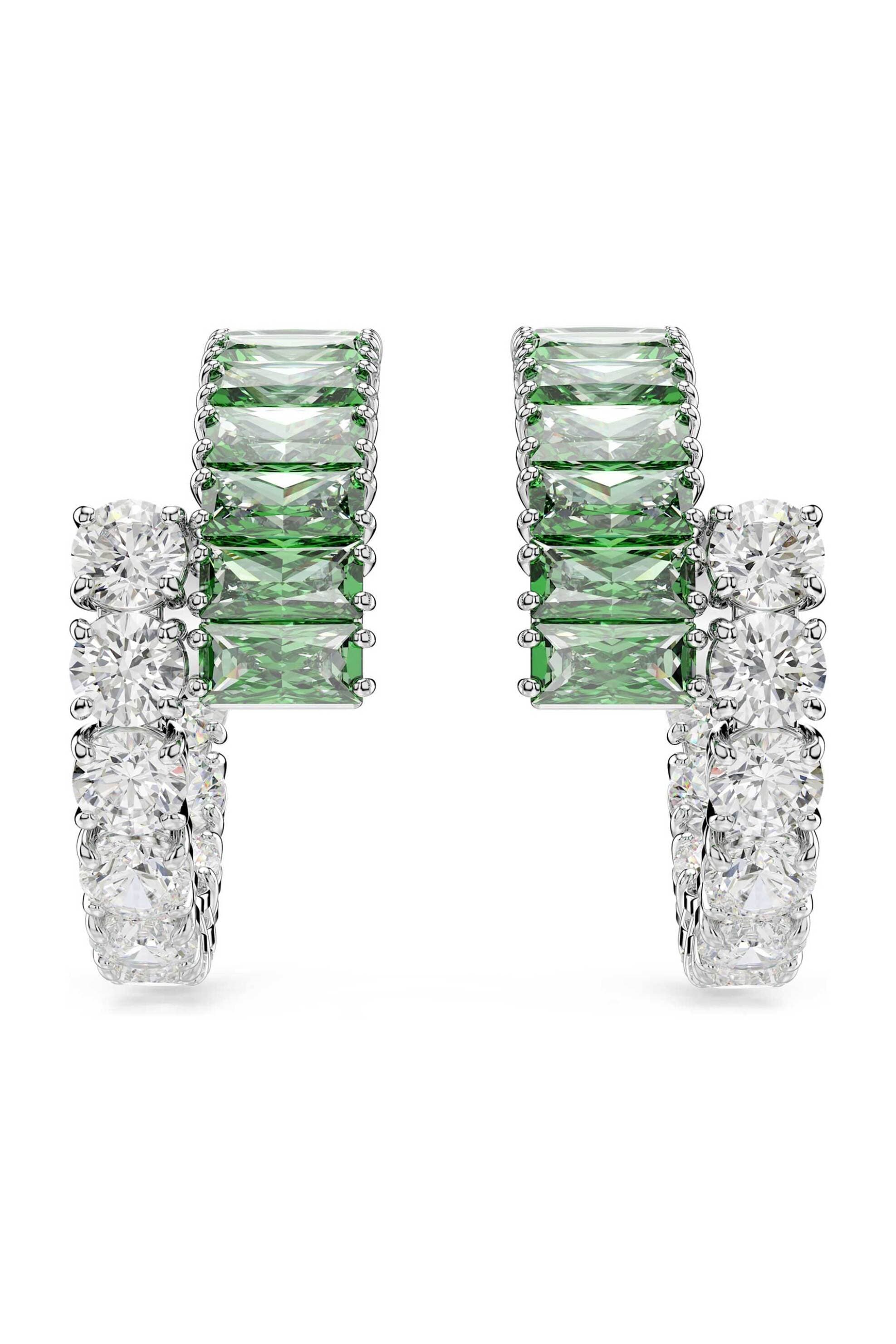 Swarovski γυναικείοι κρίκοι μίξη κοπών, πράσινα, επιμετάλλωση ροδίου "Matrix"