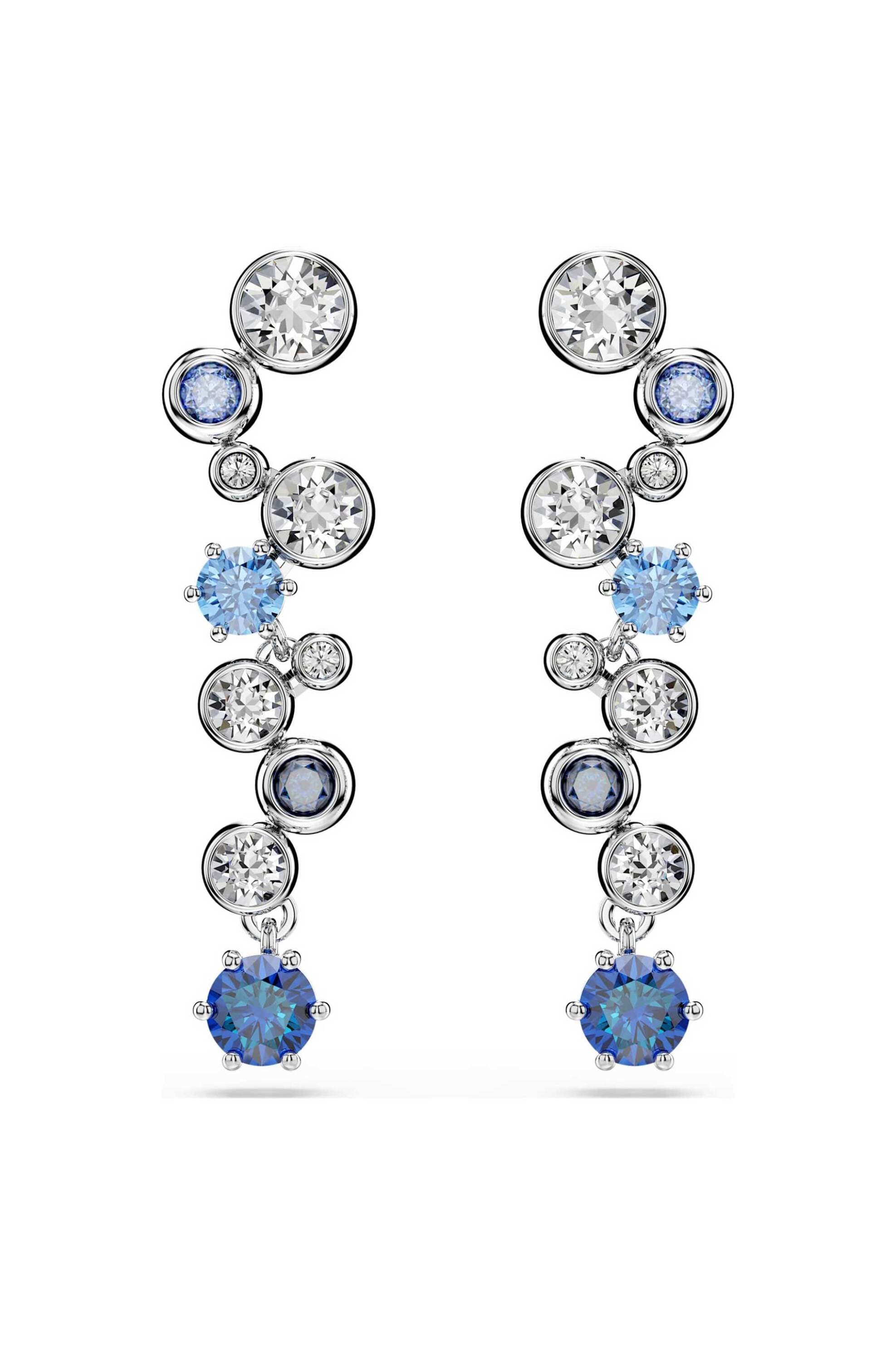 Swarovski γυναικεία σκουλαρίκια-σταγόνα μίξη κοπών, μπλε, επιμετάλλωση ροδίου "Constella"