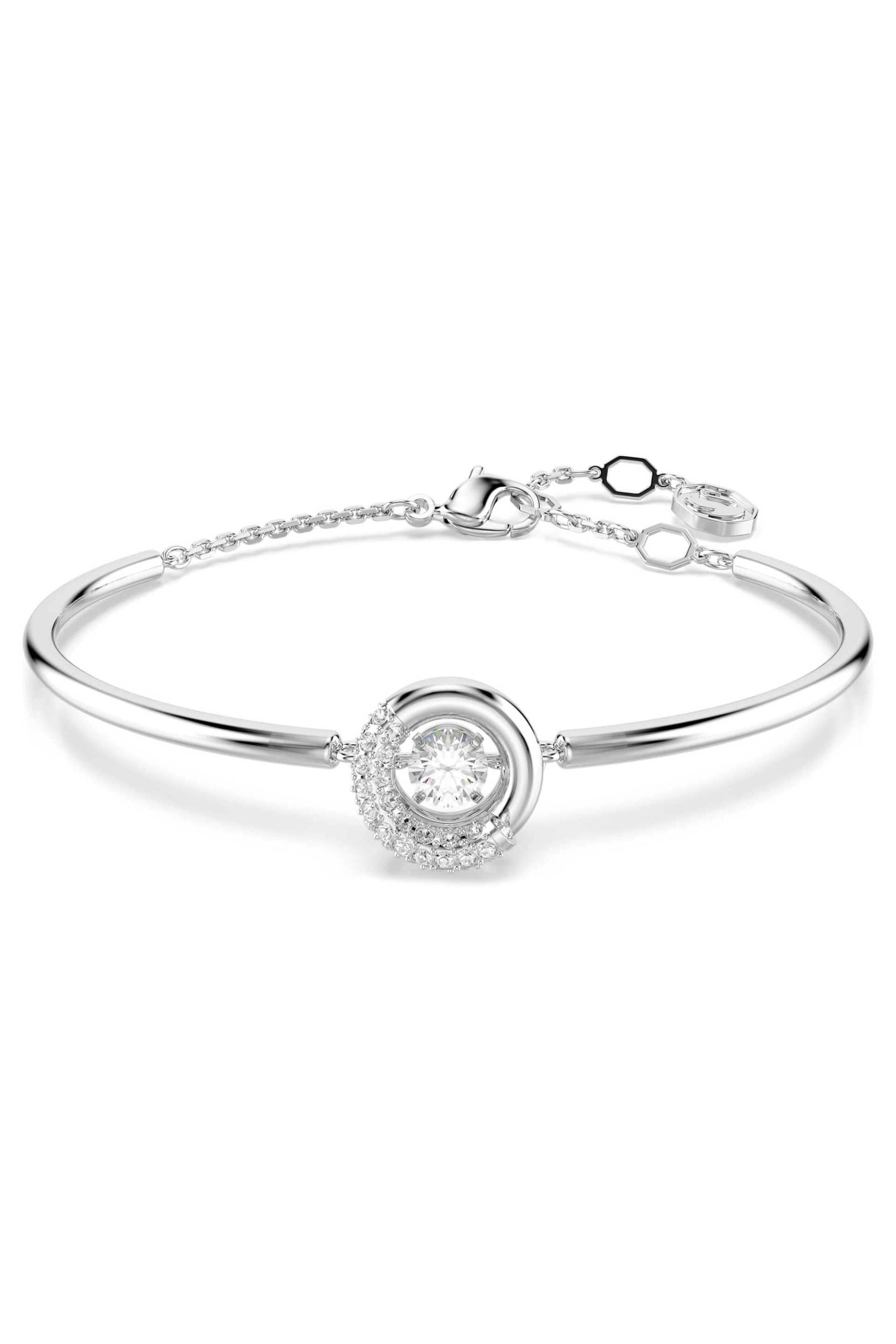 Swarovski γυναικείο άκαμπτο βραχιόλι στρογγυλή κοπή, λευκό, επιμετάλλωση ροδίου "Dextera"