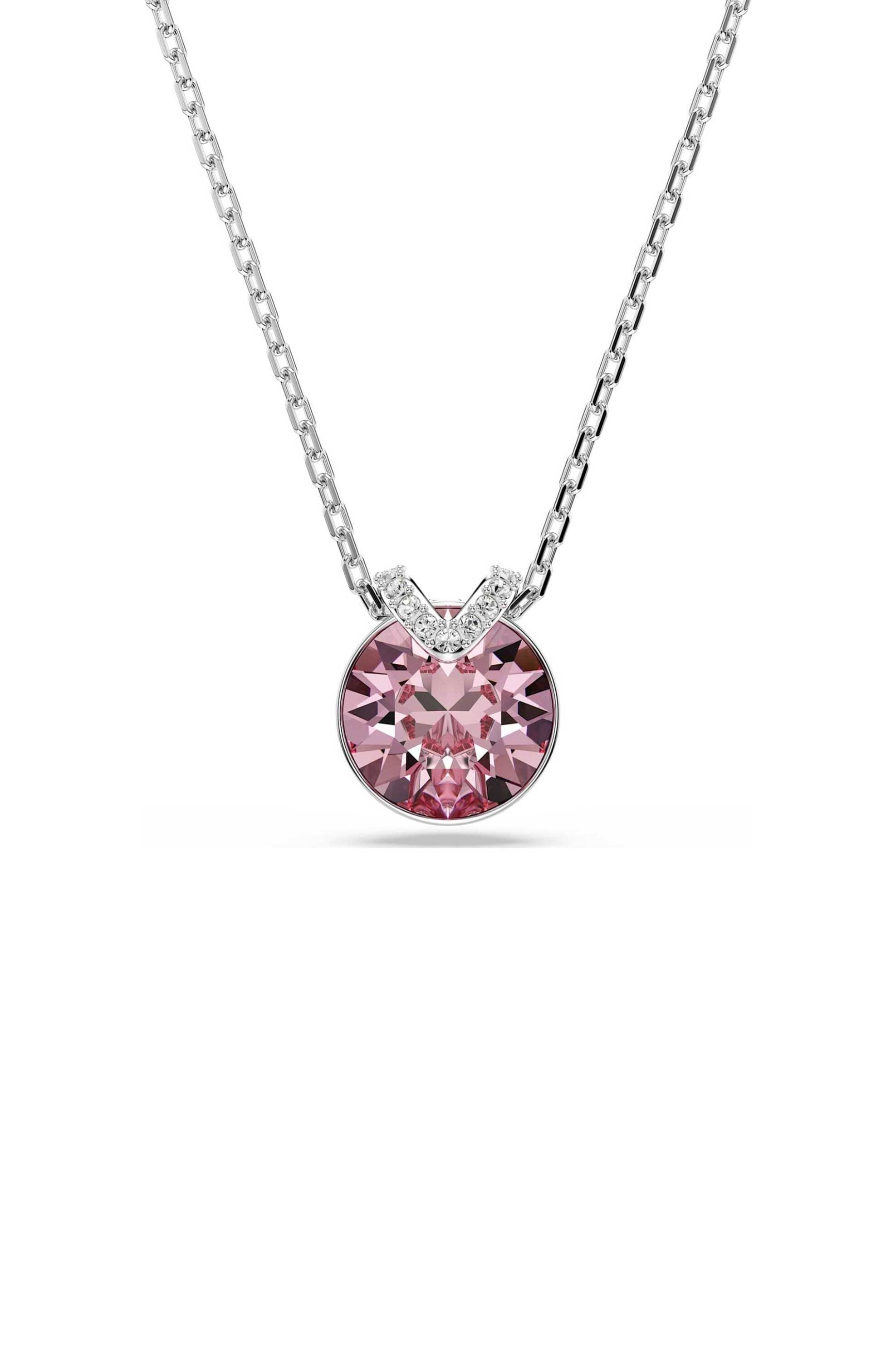 Swarovski γυναικείο μενταγιόν στρογγυλή κοπή, ροζ, επιμετάλλωση ροδίου "Bella V"