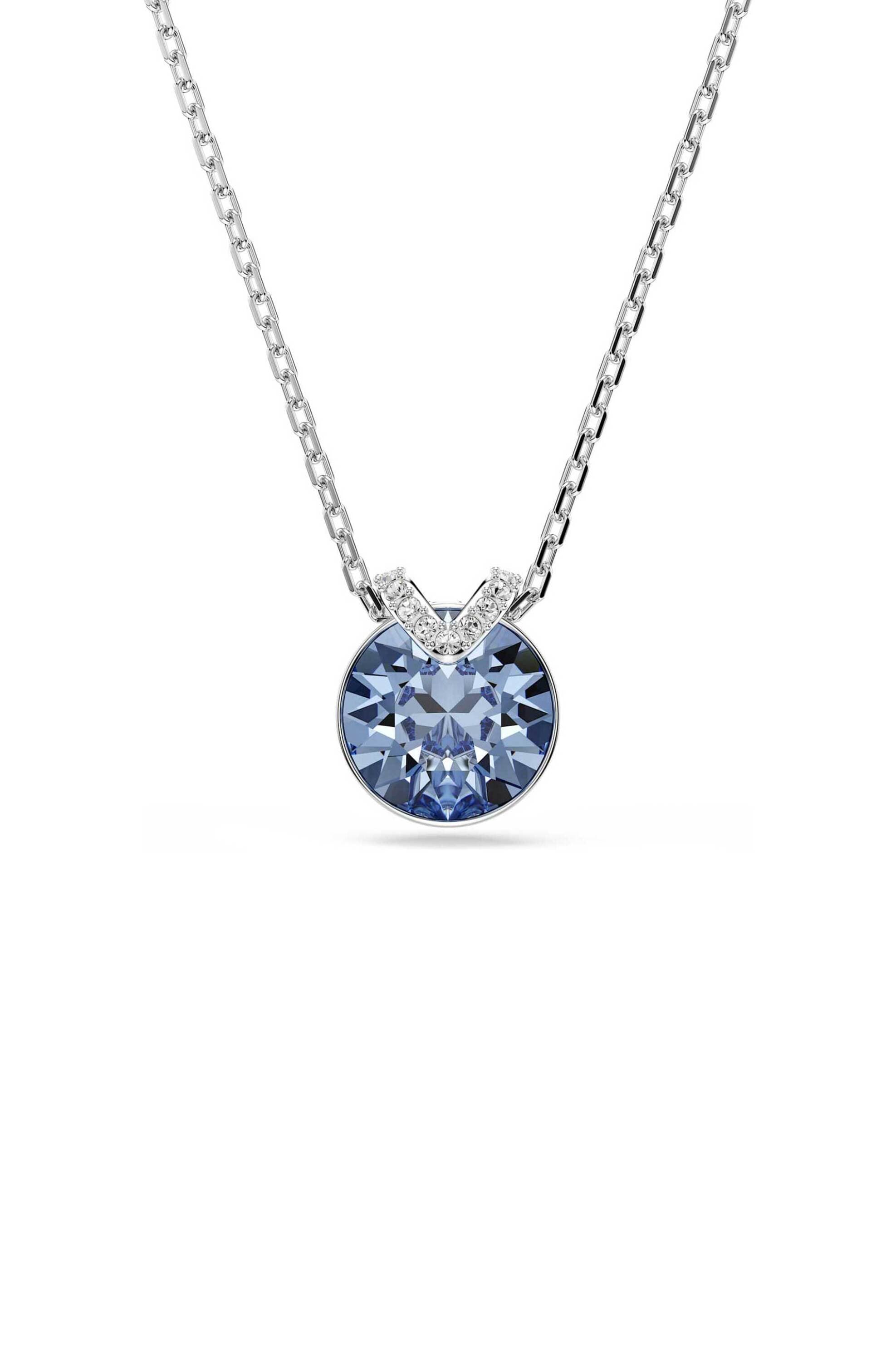 Swarovski γυναικείο μενταγιόν στρογγυλή κοπή, μπλε, επιμετάλλωση ροδίου "Bella V"