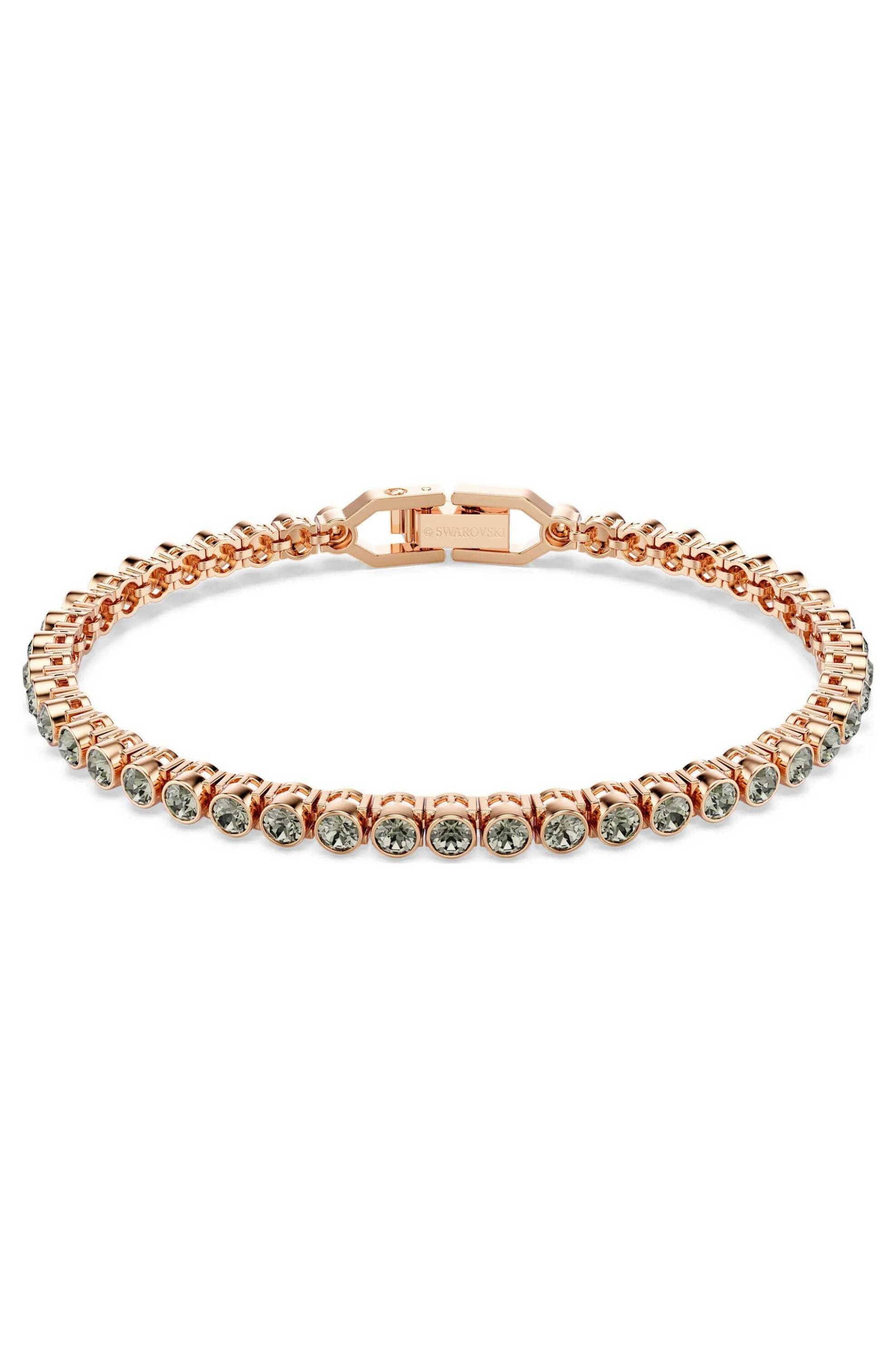 Swarovski γυναικείο βραχιόλι στρογγυλή κοπή, μαύρο, επιμετάλλωση σε ροζ χρυσαφί τόνο "Tennis Imber Emily"