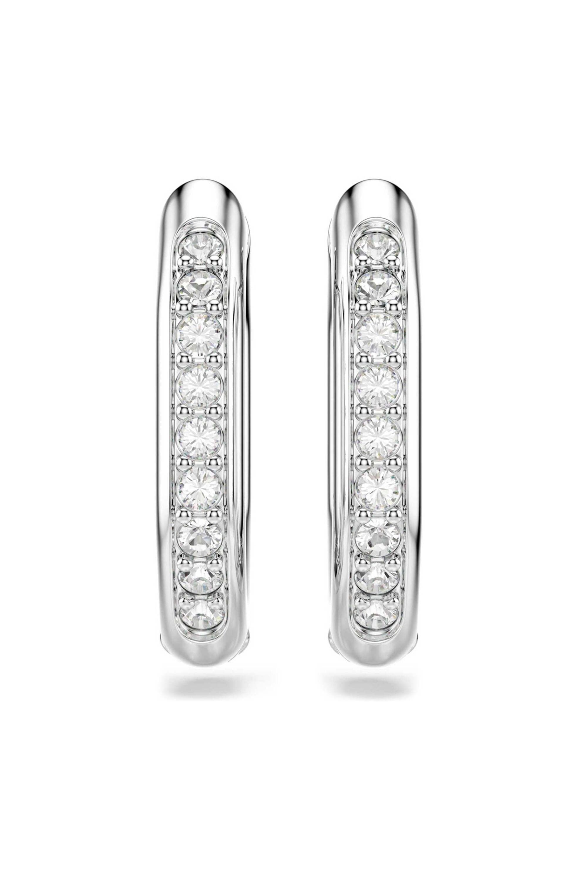 Swarovski γυναικείοι κρίκοι οκταγωνικό σχήμα, στρογγυλή κοπή, mικρά, λευκά, επιμετάλλωση ροδίου "Dextera"