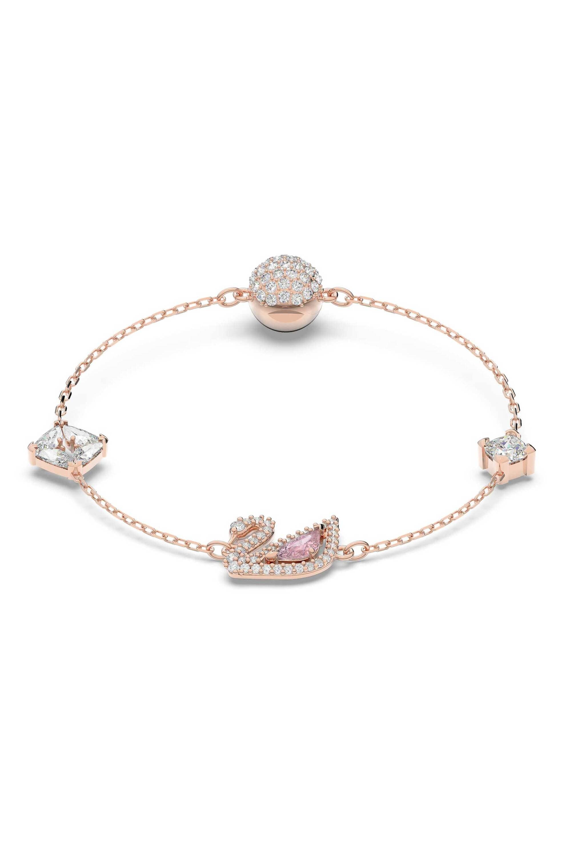 Swarovski γυναικείο βραχιόλι κύκνος, ροζ, επιμετάλλωση σε ροζ χρυσαφί τόνο "Swan"