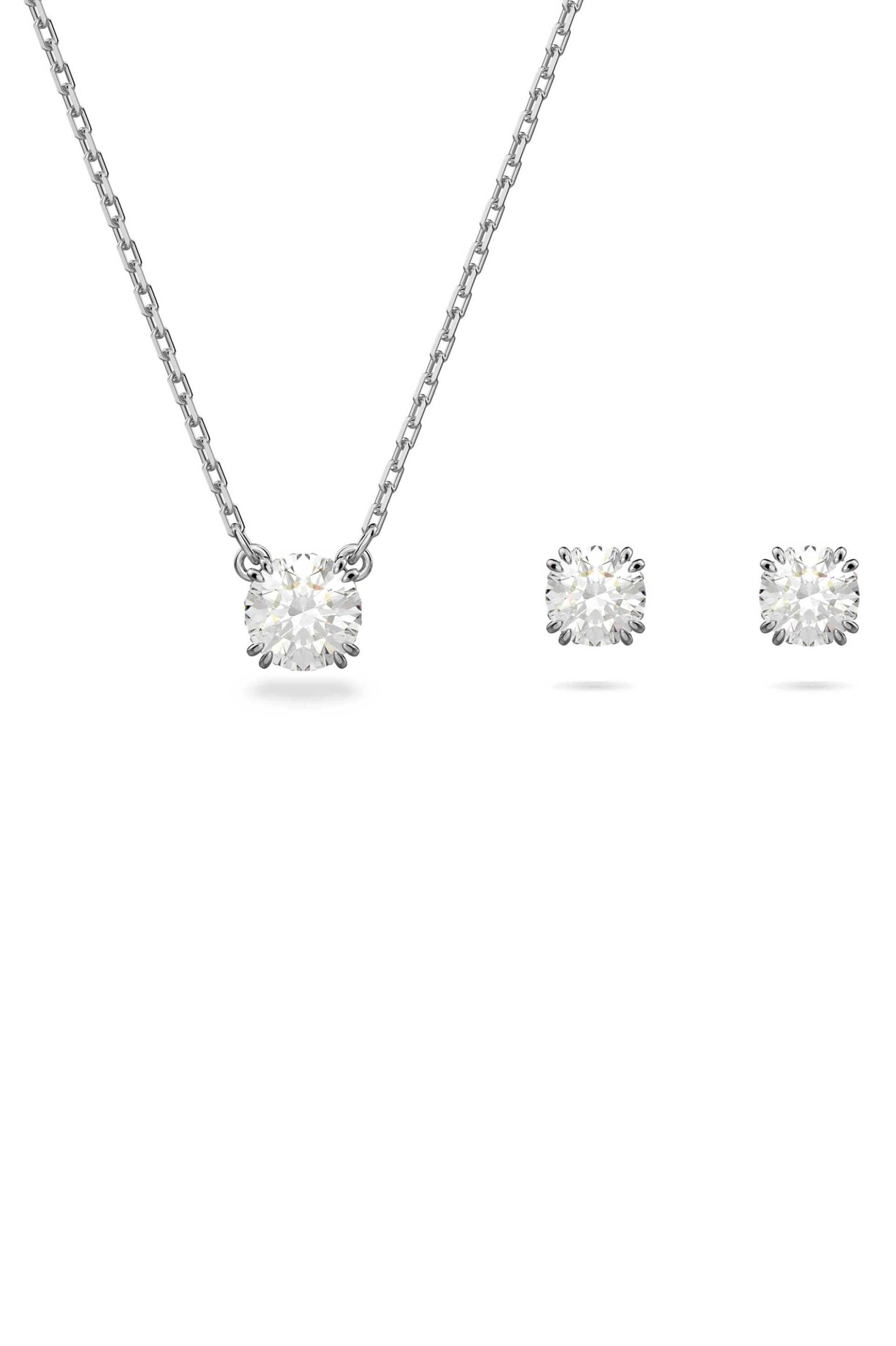 Swarovski γυναικείο σετ στρογγυλή κοπή, λευκό, επιμετάλλωση ροδίου "Stilla"