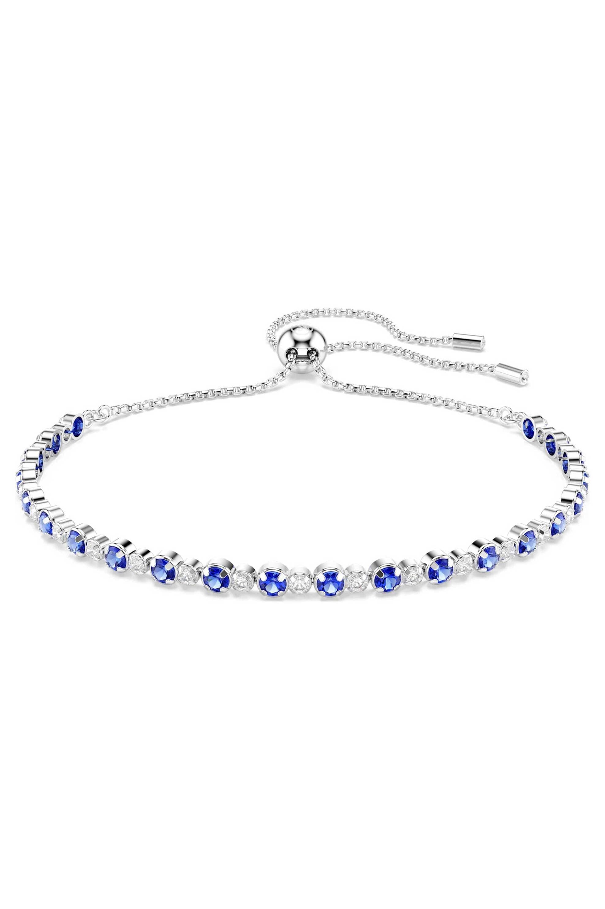 Swarovski γυναικείο βραχιόλι μικτές στρογγυλές κοπές, μπλε, επιμετάλλωση ροδίου "Tennis Matrix"