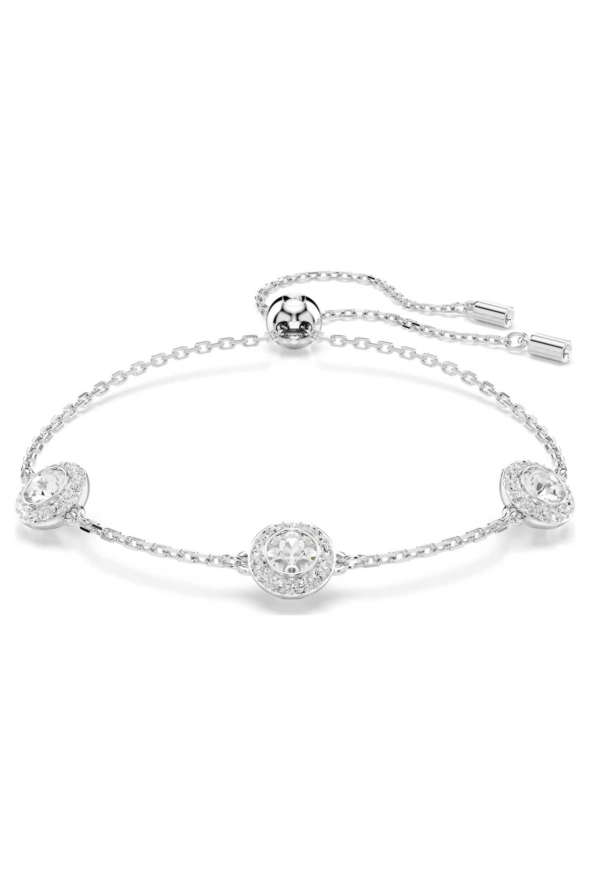 Swarovski γυναικείο βραχιόλι στρογγυλή κοπή, διπλής όψης μοτίβα, λευκό, επιμετάλλωση ροδίου "Una Angelic"