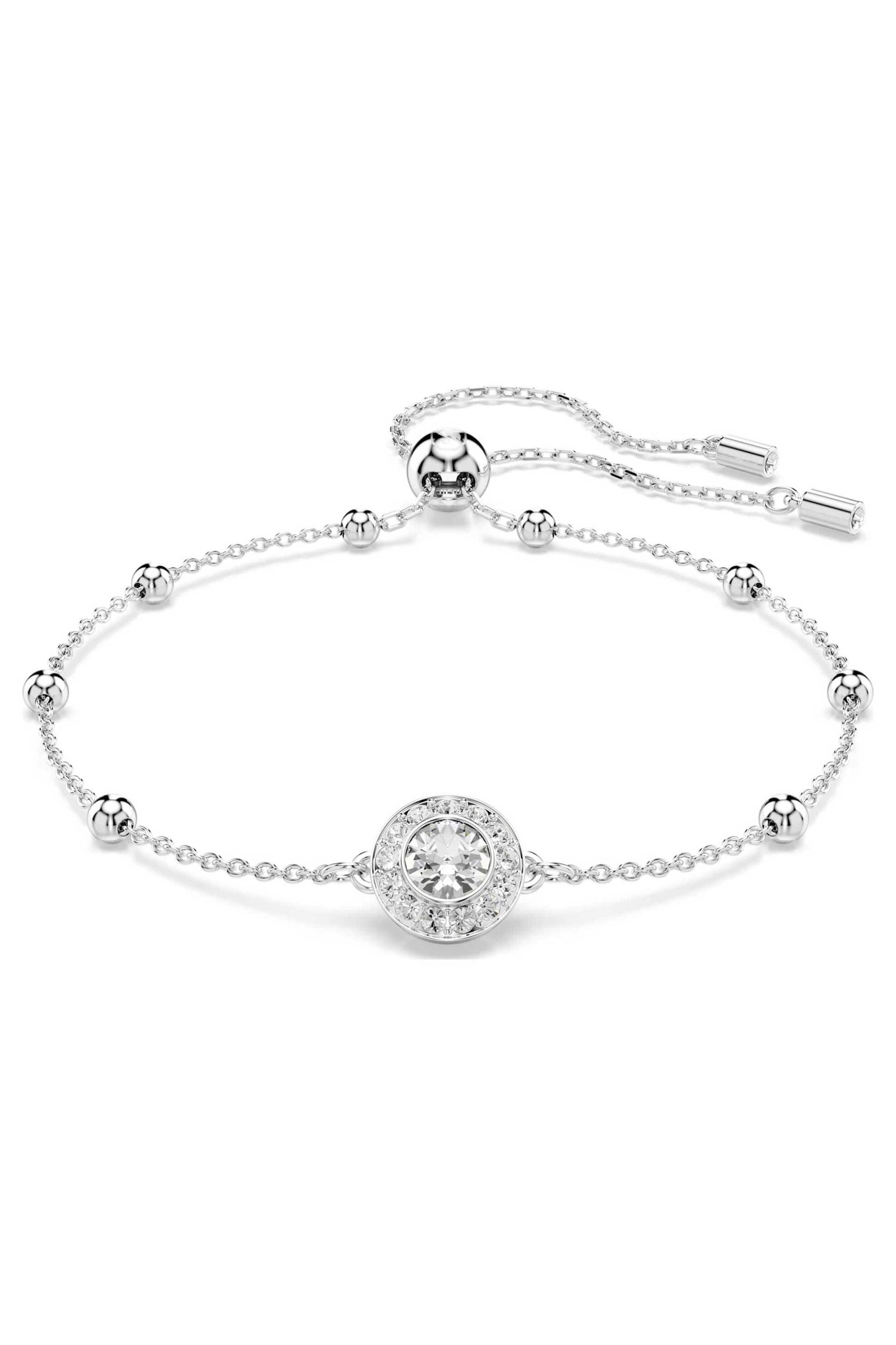 Swarovski γυναικείο βραχιόλι στρογγυλή κοπή, λευκό, επιμετάλλωση ροδίου "Una Angelic"