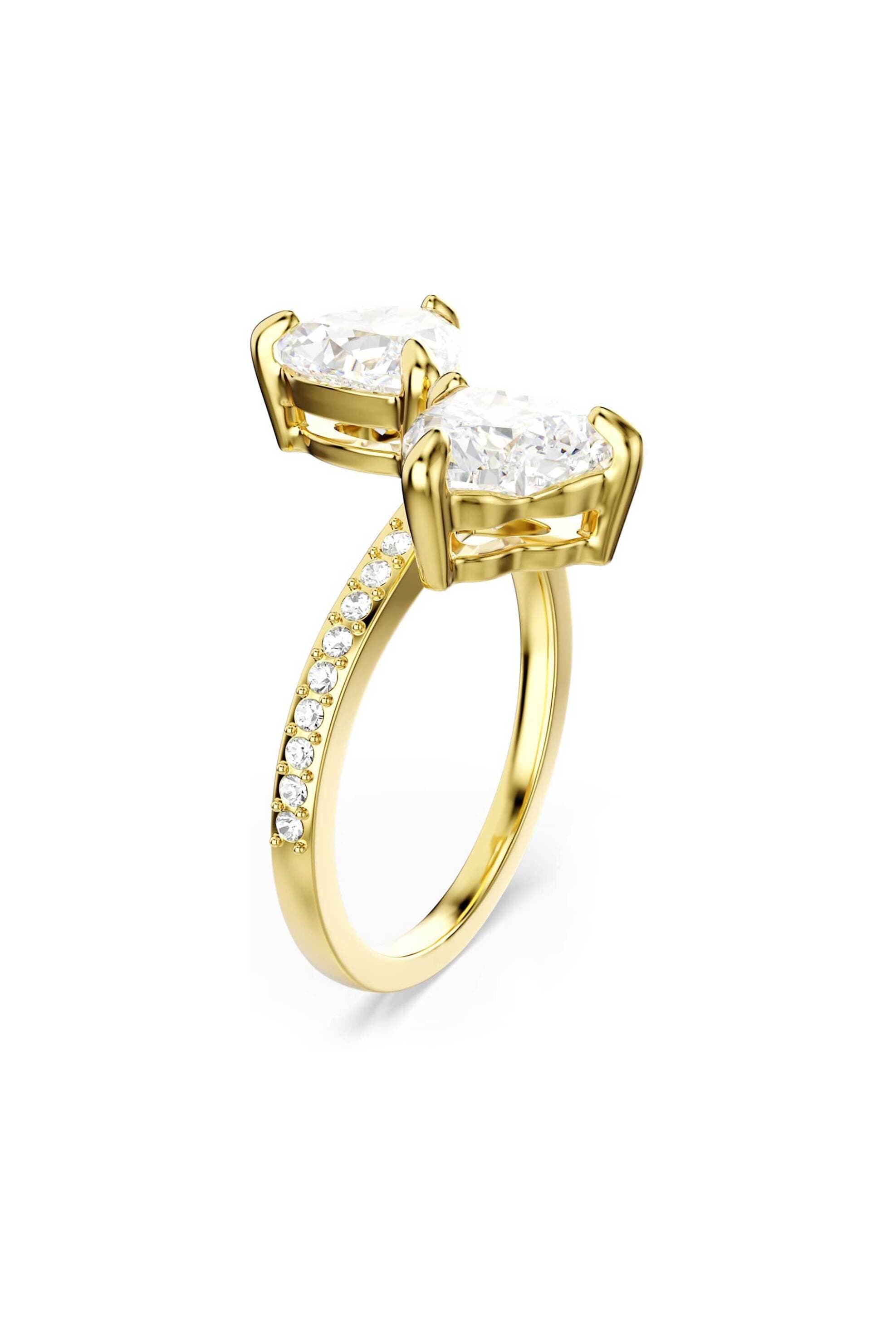 Swarovski γυναικείο ανοιχτό δαχτυλίδι κοπή heart, pavé, λευκό, επιμετάλλωση σε χρυσαφί τόνο "Mesmera" (52)