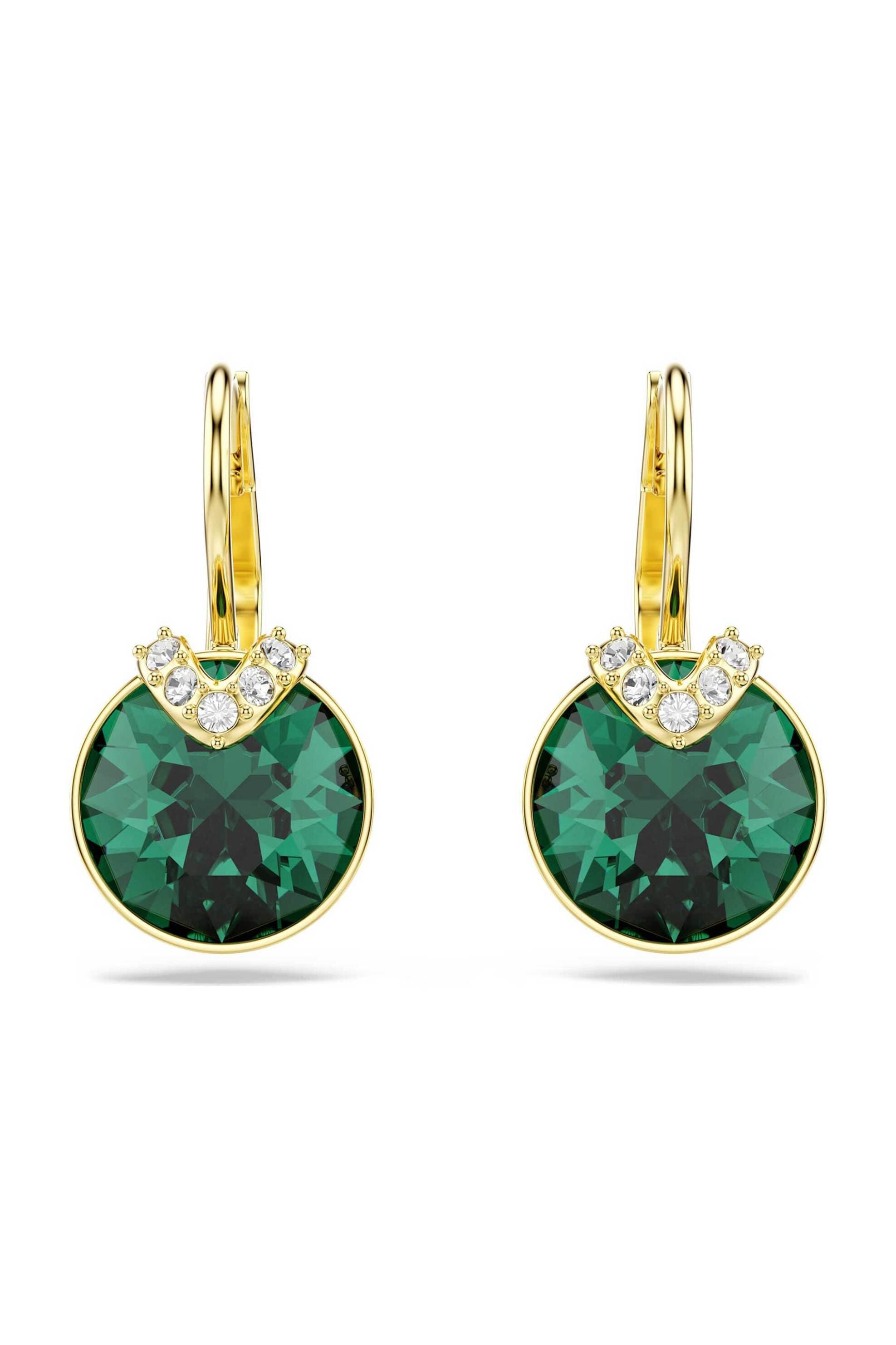 Swarovski γυναικεία σκουλαρίκια-σταγόνα στρογγυλή κοπή, πράσινα, επιμετάλλωση σε χρυσαφί τόνο "Bella V"