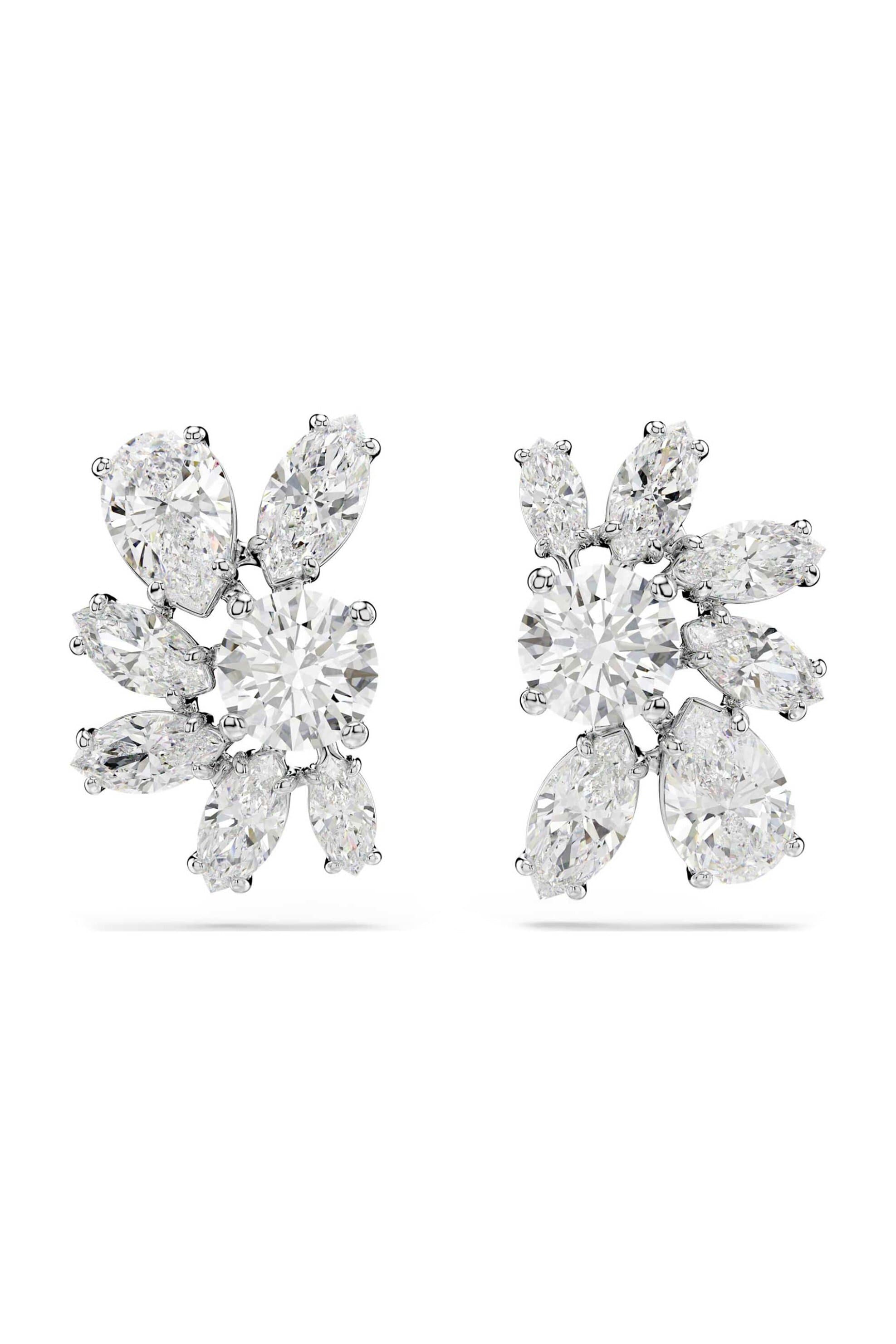 Swarovski γυναικεία σκουλαρίκια με καραφάκι μίξη κοπών, λουλούδι, λευκά, επιμετάλλωση ροδίου "Mesmera"