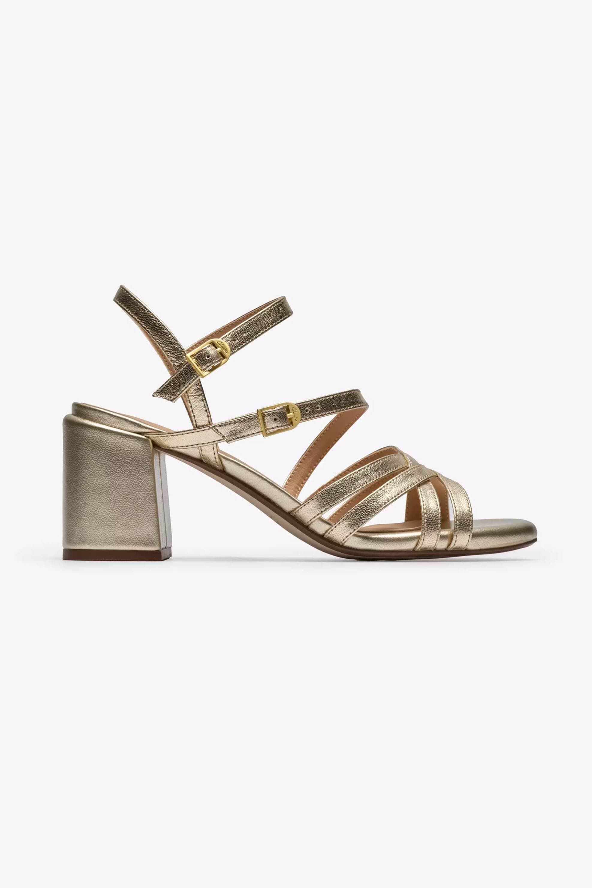 Clarks γυναικεία δερμάτινα πέδιλα με χοντρό τακούνι "Ezoria Strap"