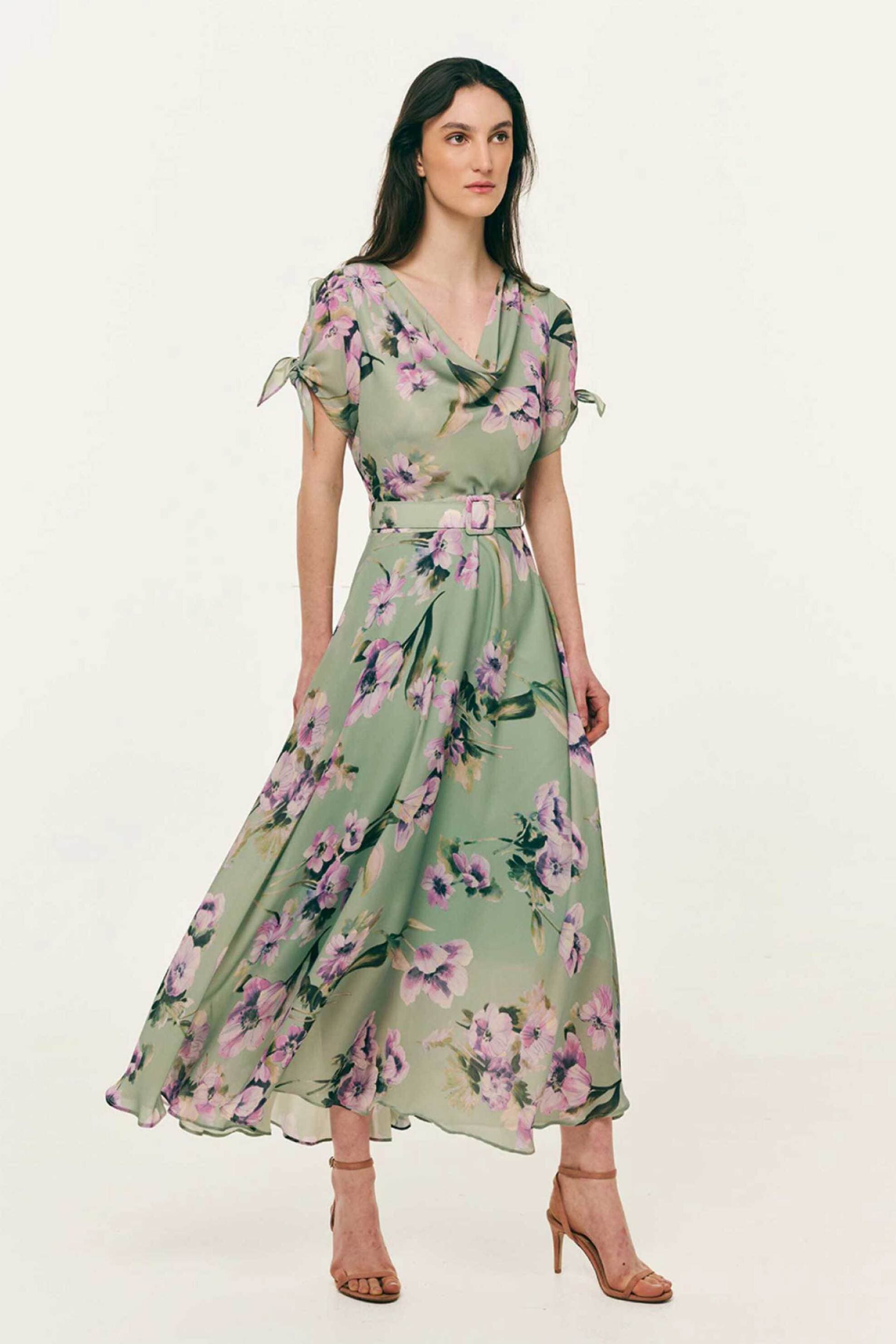 Forel γυναικείο φόρεμα floral με ζώνη